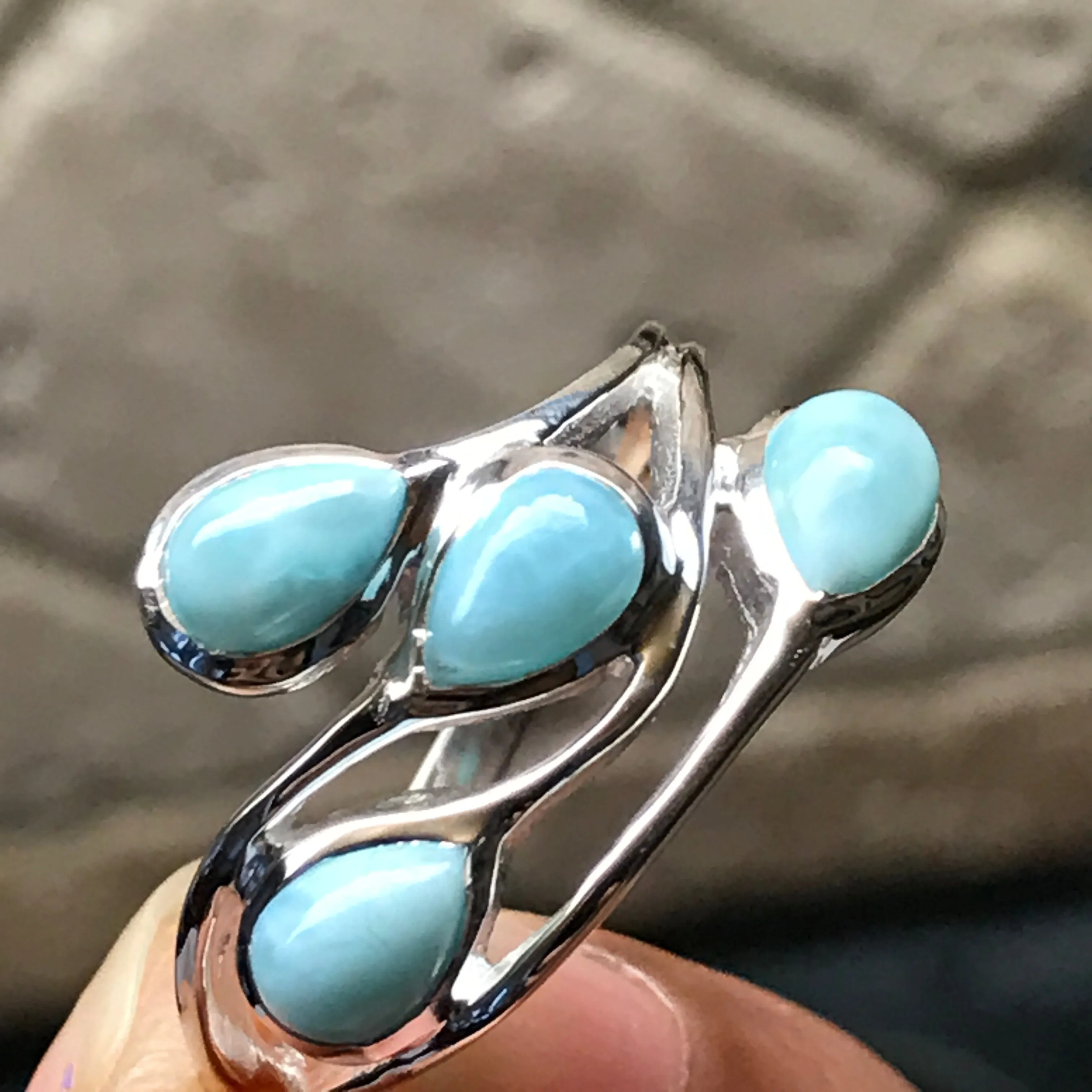 Natural Dominican Larimar 925 Solid Sterling Silver Stackable Ring Size 6, 8, 9