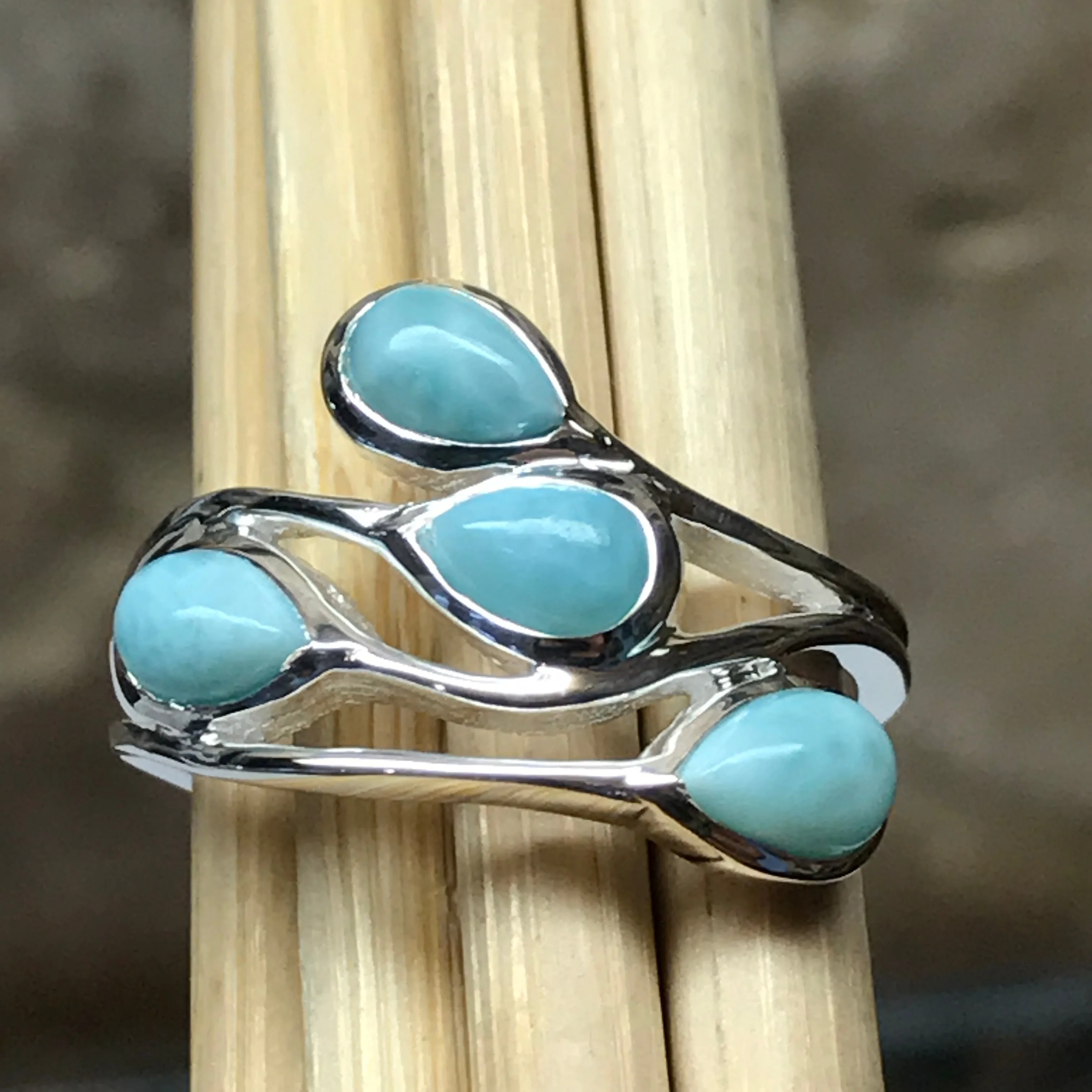 Natural Dominican Larimar 925 Solid Sterling Silver Stackable Ring Size 6, 8, 9