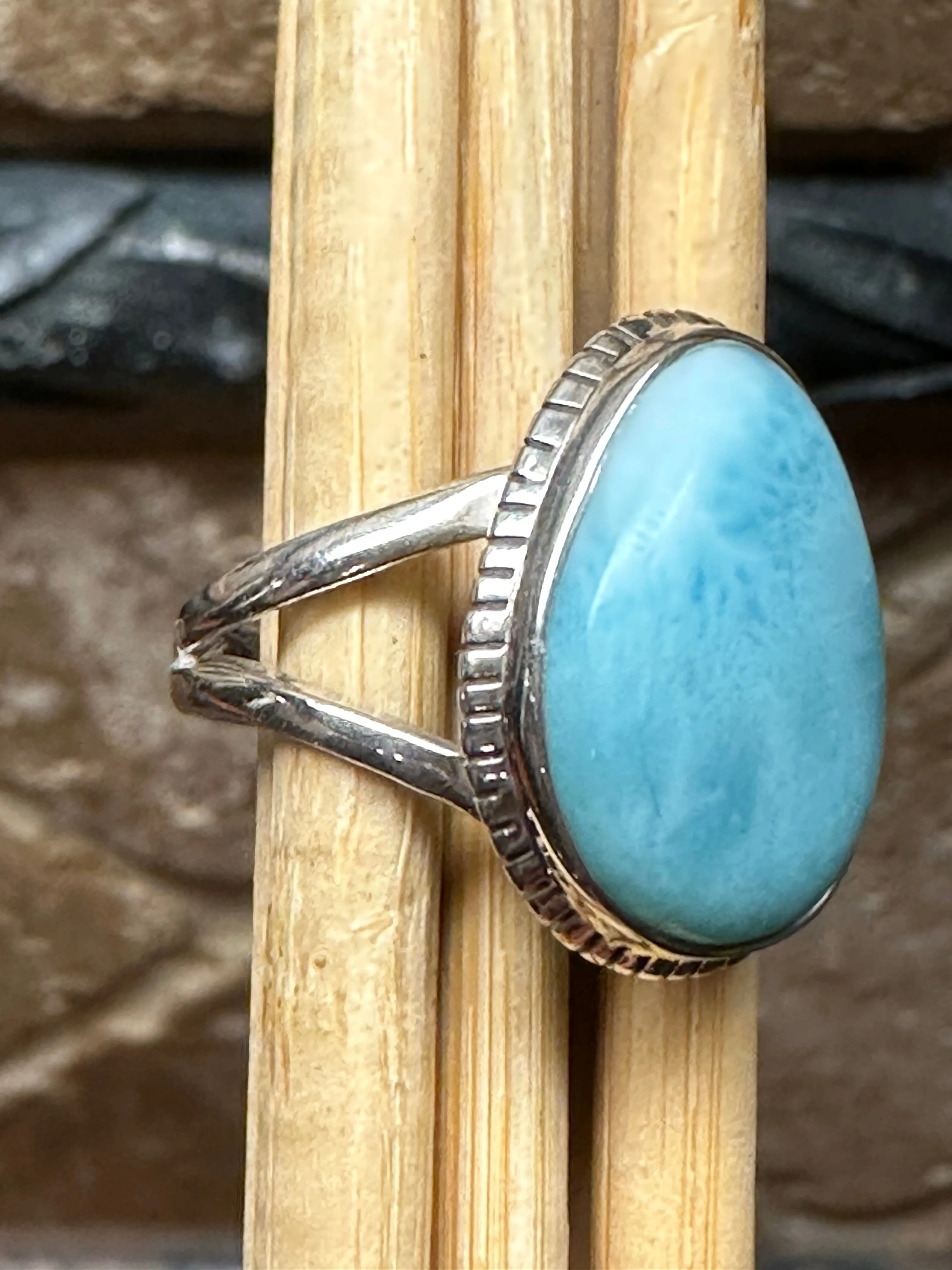 Natural Dominican Larimar 925 Sterling Silver Ring Size 7.75