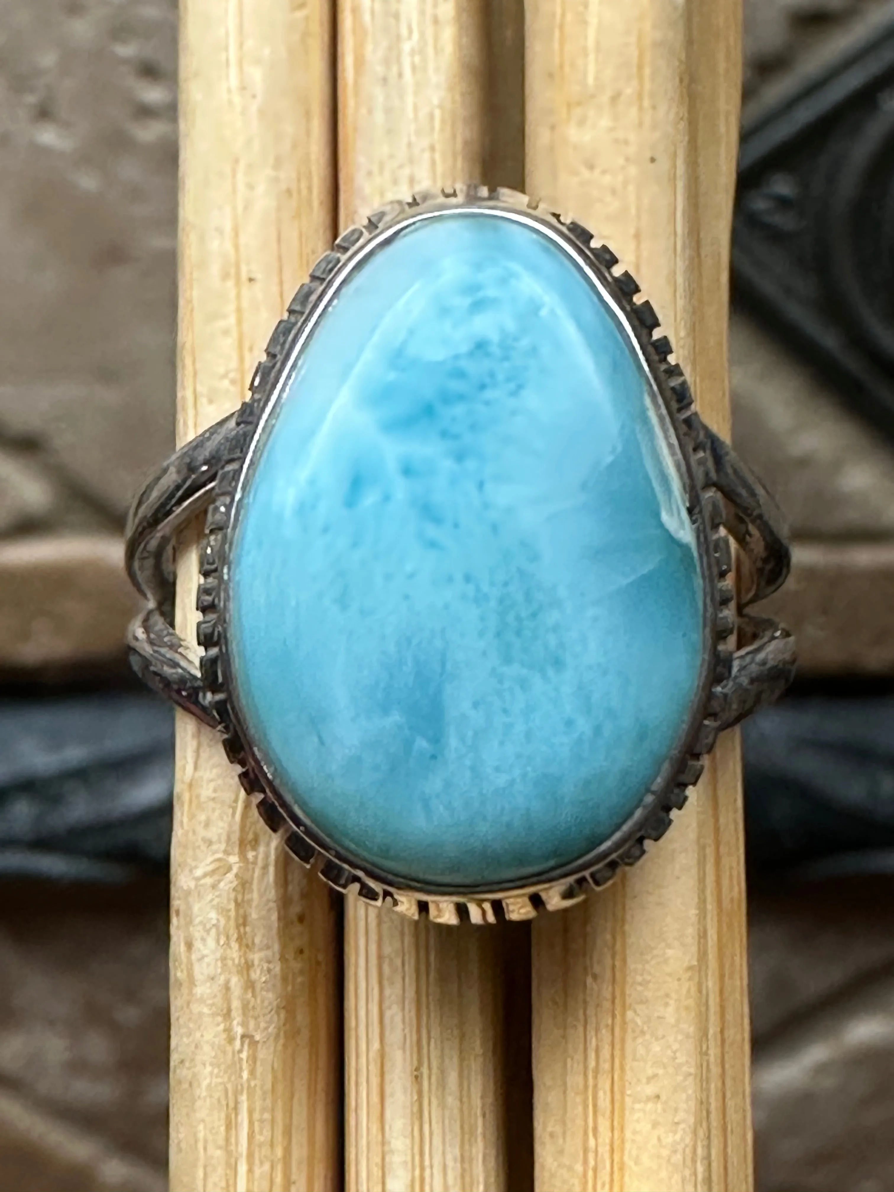 Natural Dominican Larimar 925 Sterling Silver Ring Size 7.75