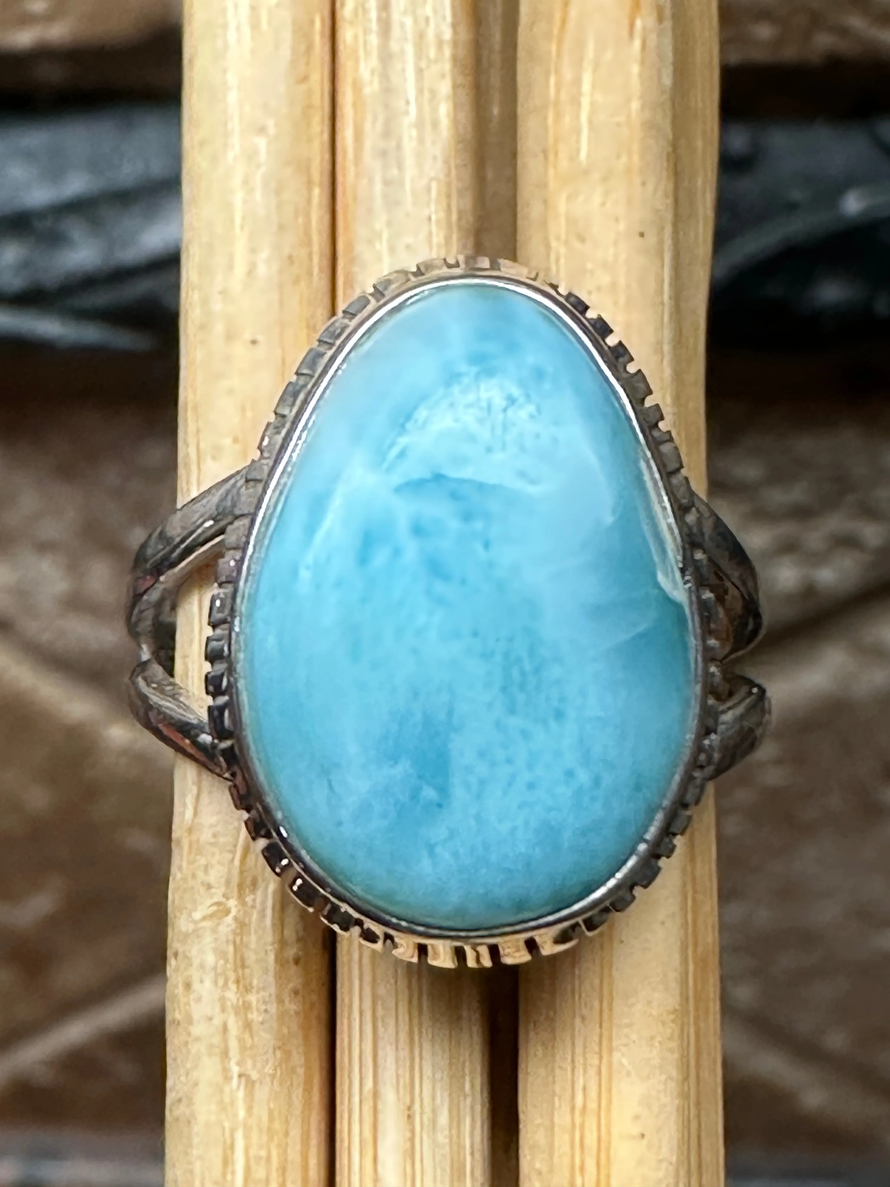 Natural Dominican Larimar 925 Sterling Silver Ring Size 7.75