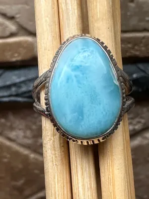 Natural Dominican Larimar 925 Sterling Silver Ring Size 7.75