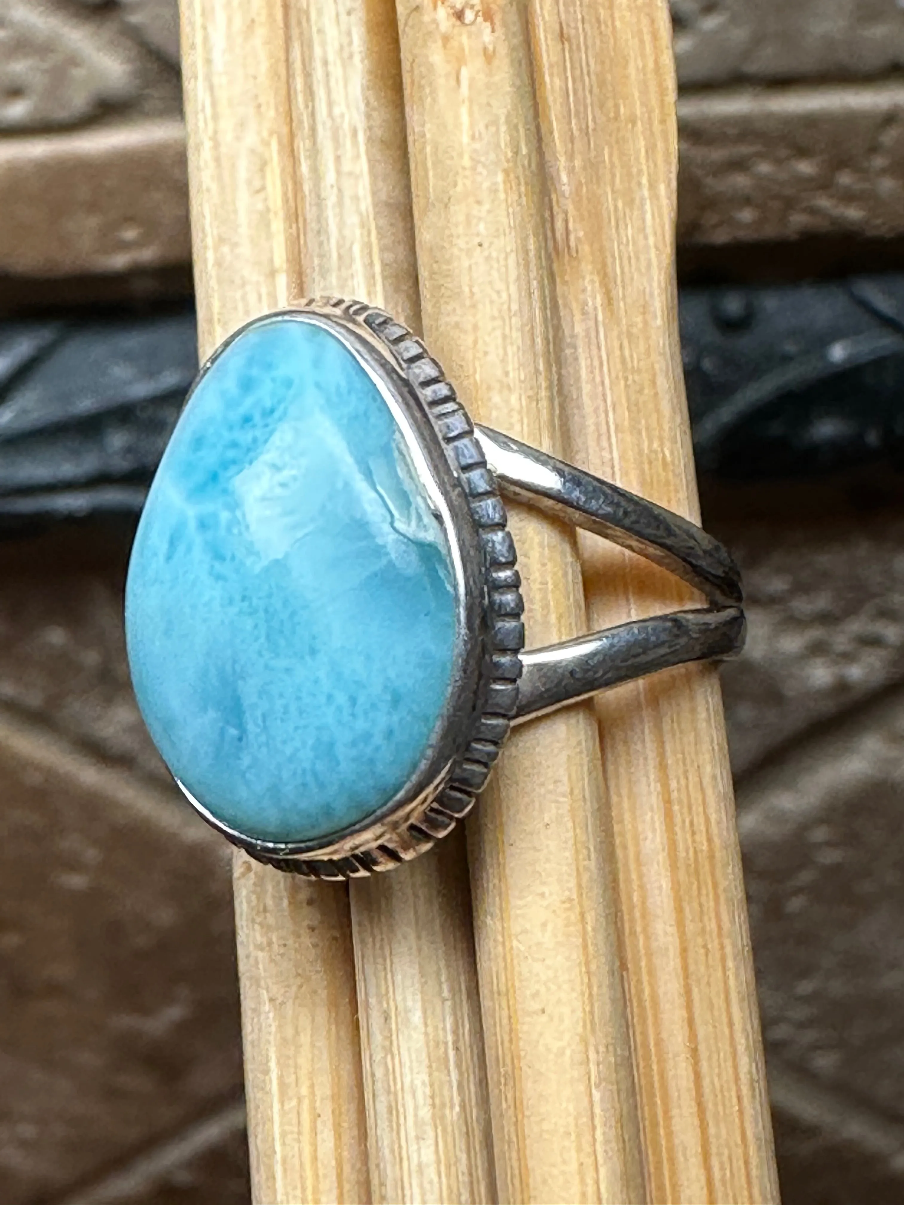 Natural Dominican Larimar 925 Sterling Silver Ring Size 7.75