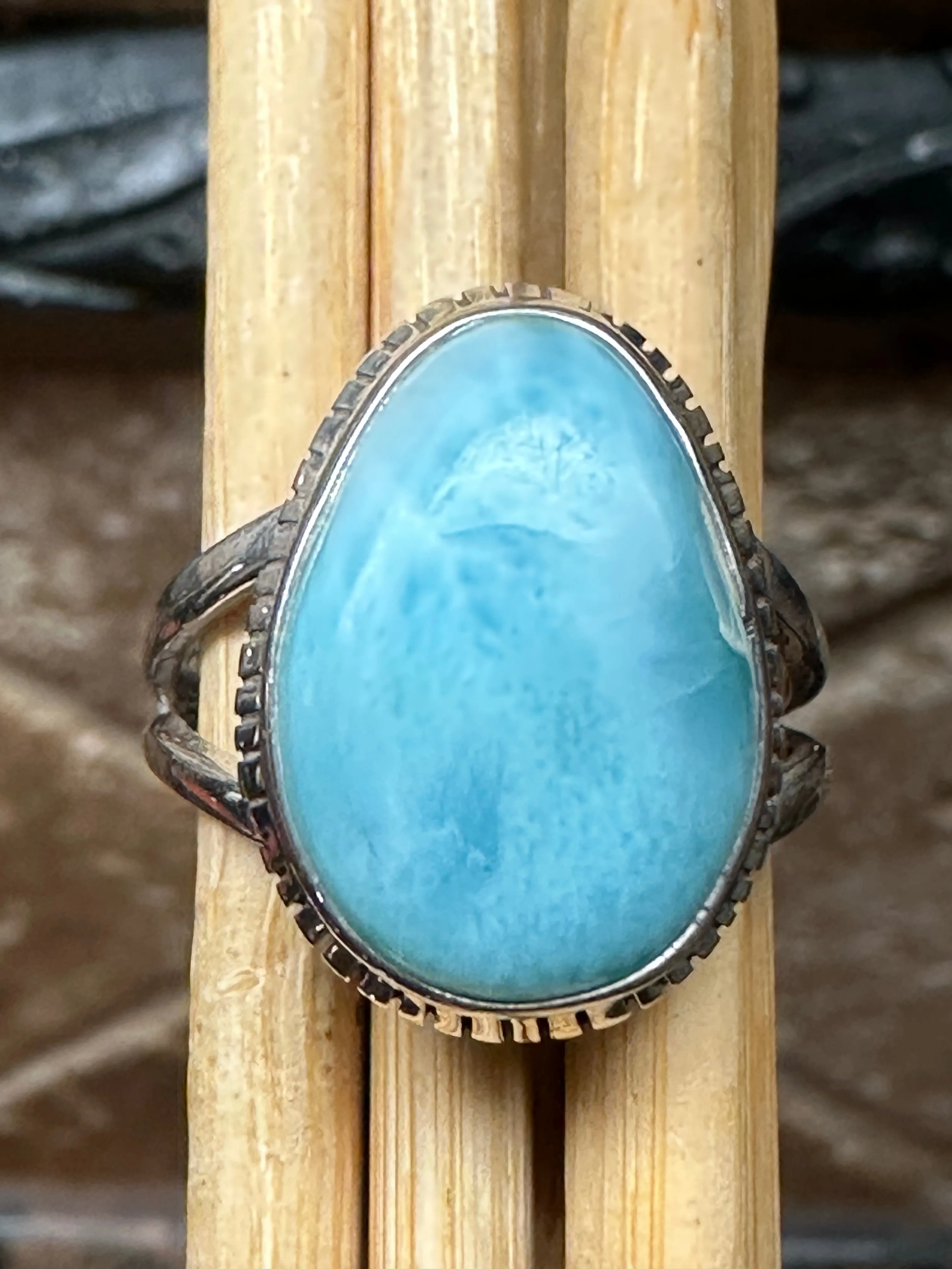 Natural Dominican Larimar 925 Sterling Silver Ring Size 7.75