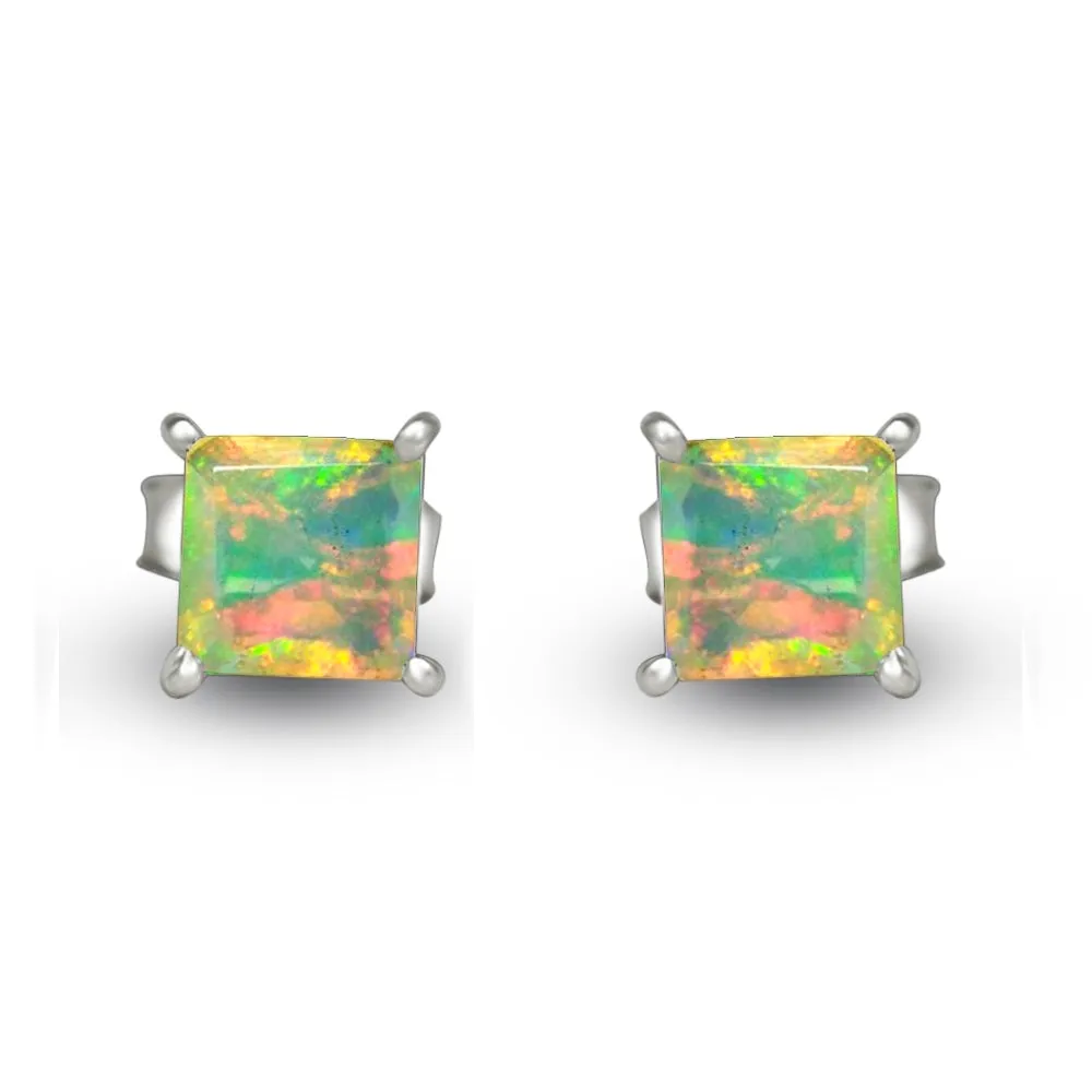Natural Ethiopian Opal 925 Solid Sterling Silver Earrings 5mm