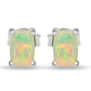 Natural Ethiopian Opal 925 Solid Sterling Silver Earrings 7mm