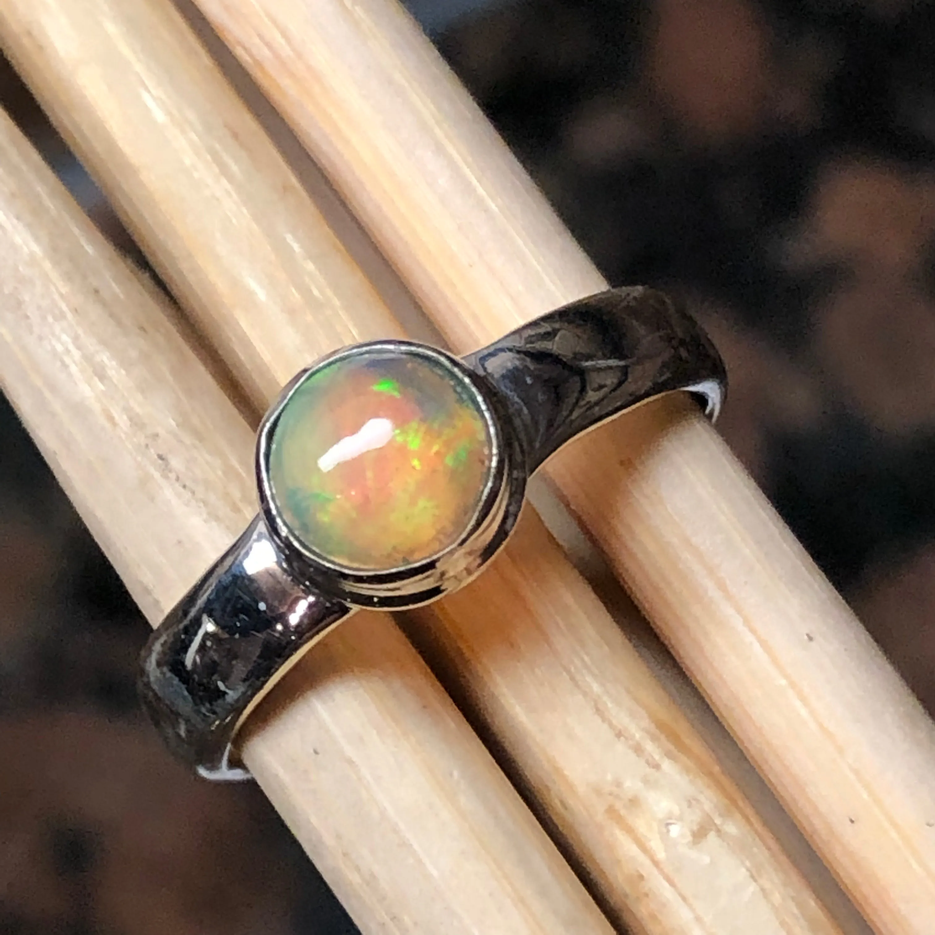 Natural Ethiopian Opal 925 Solid Sterling Silver Engagement Ring Size 5.5, 7.75, 8,