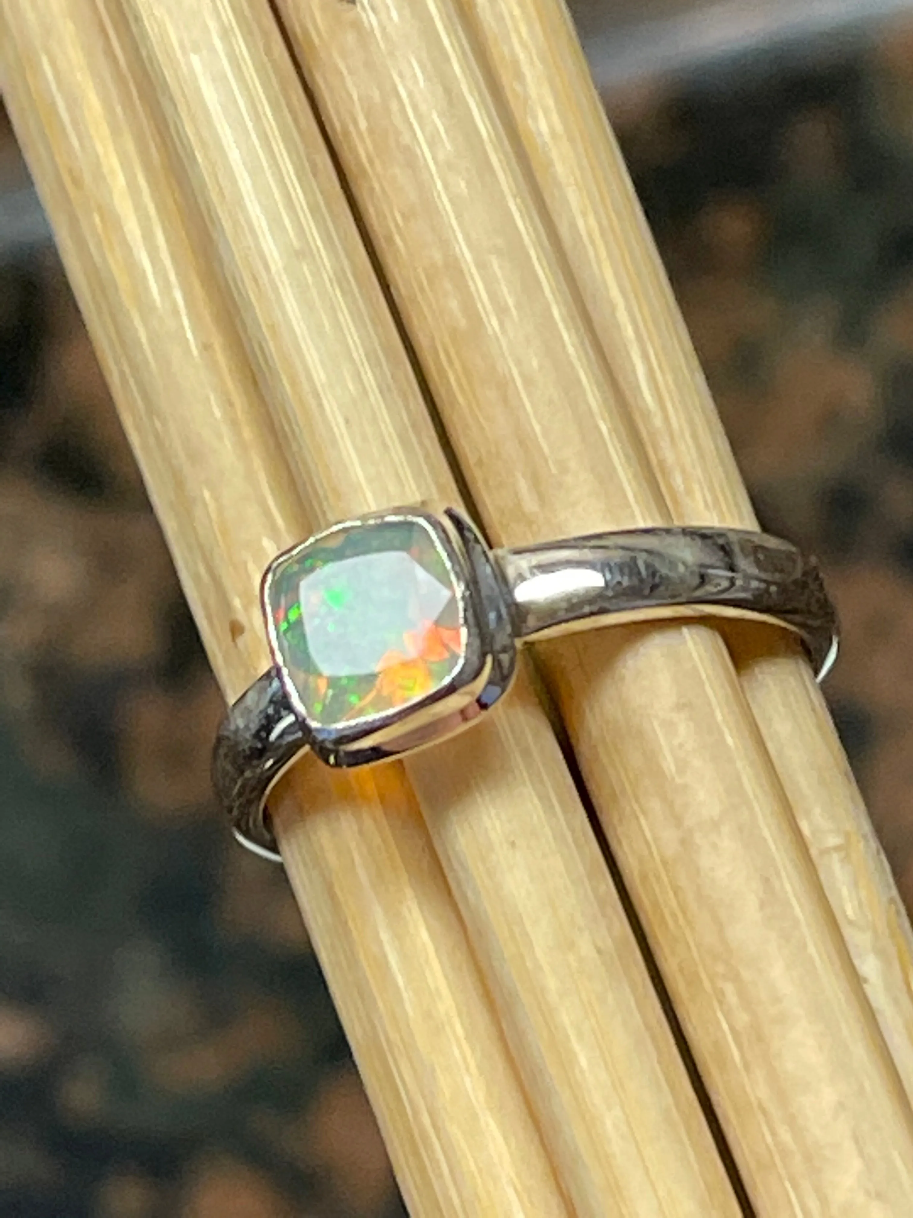 Natural Ethiopian Opal 925 Solid Sterling Silver Engagement Ring Size 7.75