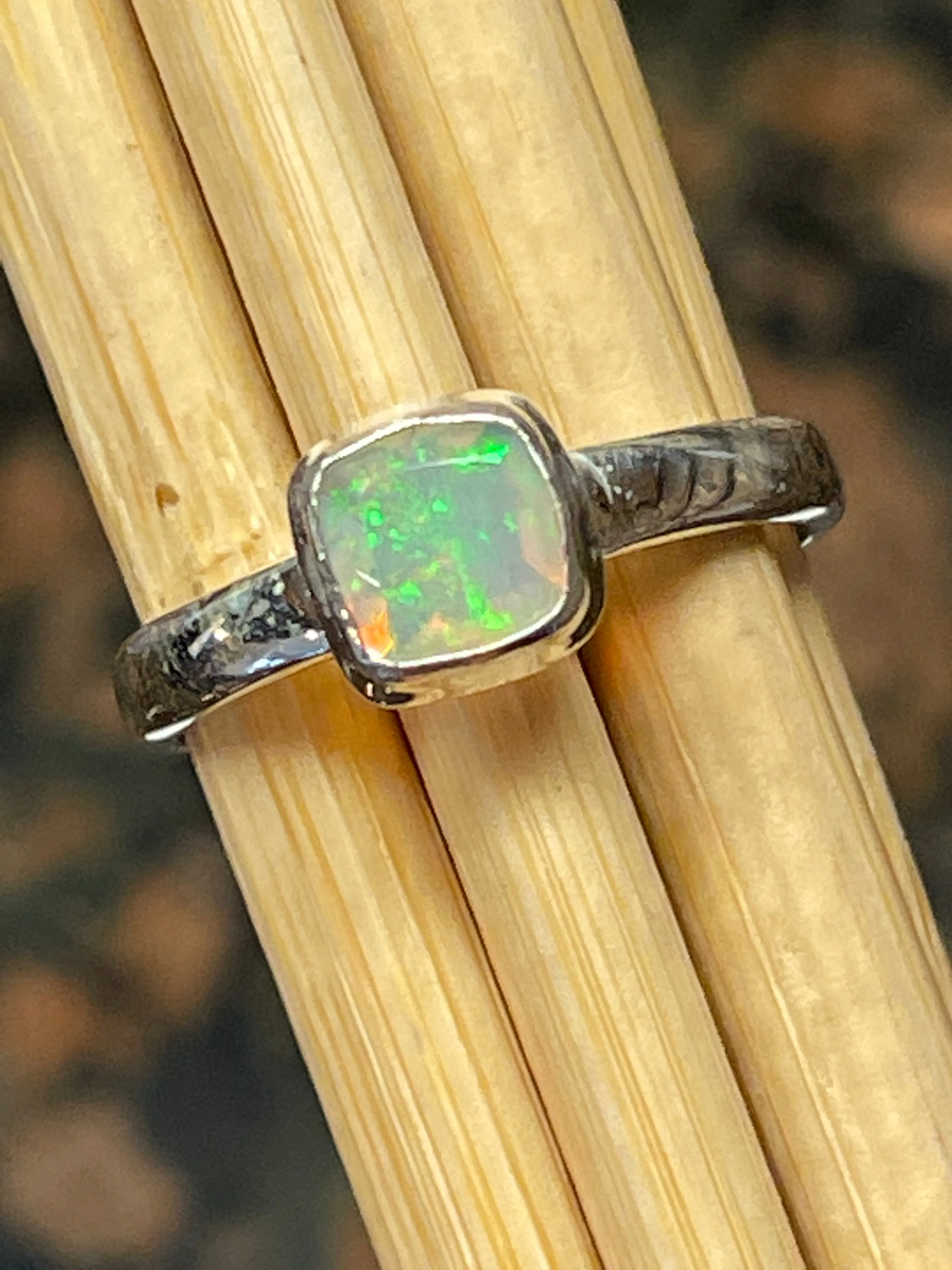 Natural Ethiopian Opal 925 Solid Sterling Silver Engagement Ring Size 7.75