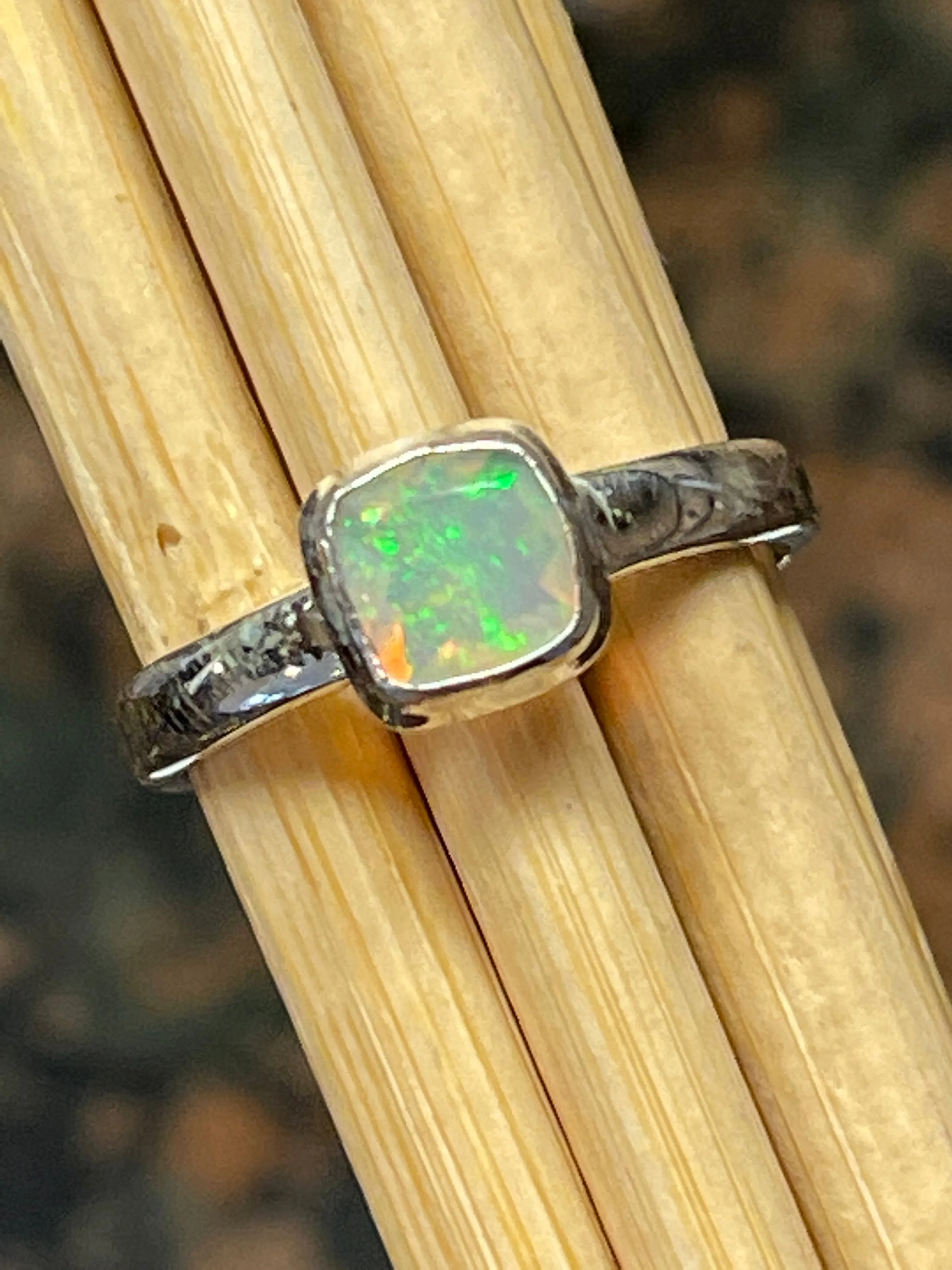 Natural Ethiopian Opal 925 Solid Sterling Silver Engagement Ring Size 7.75
