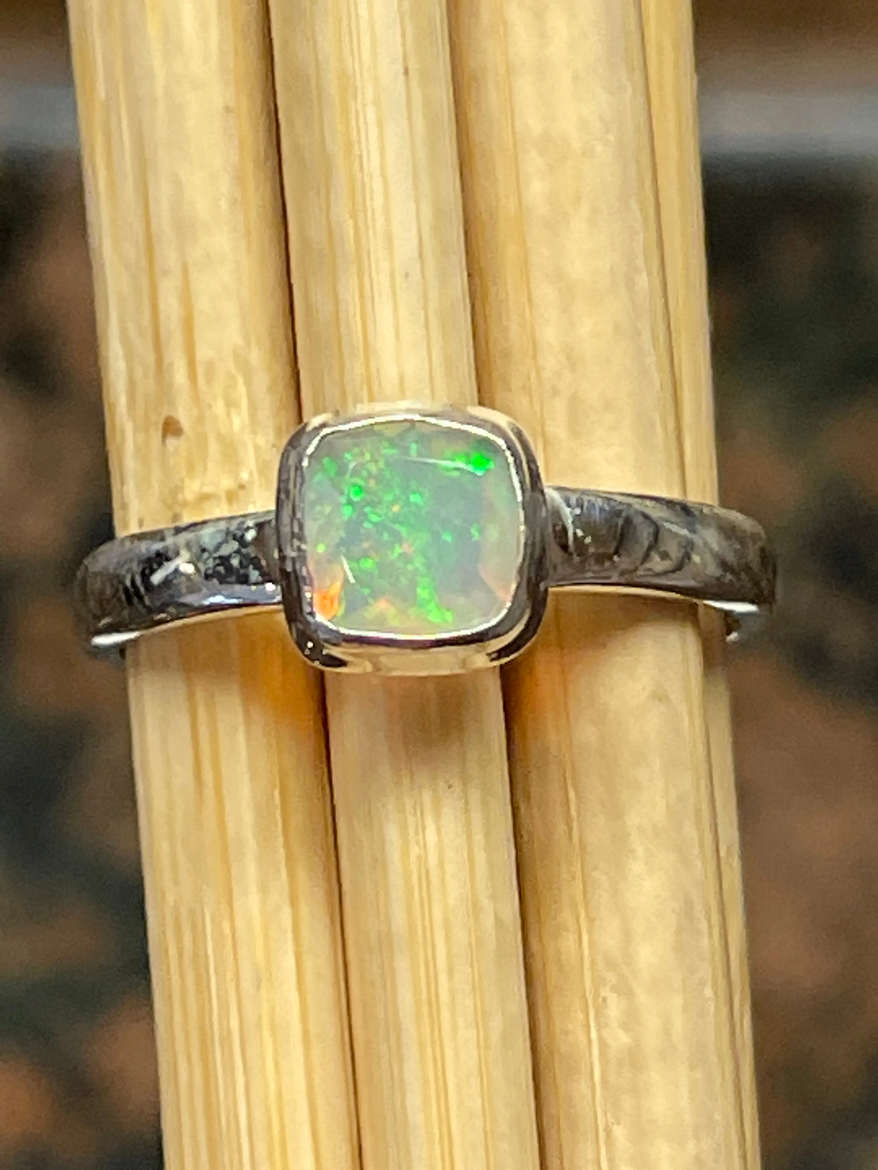 Natural Ethiopian Opal 925 Solid Sterling Silver Engagement Ring Size 7.75