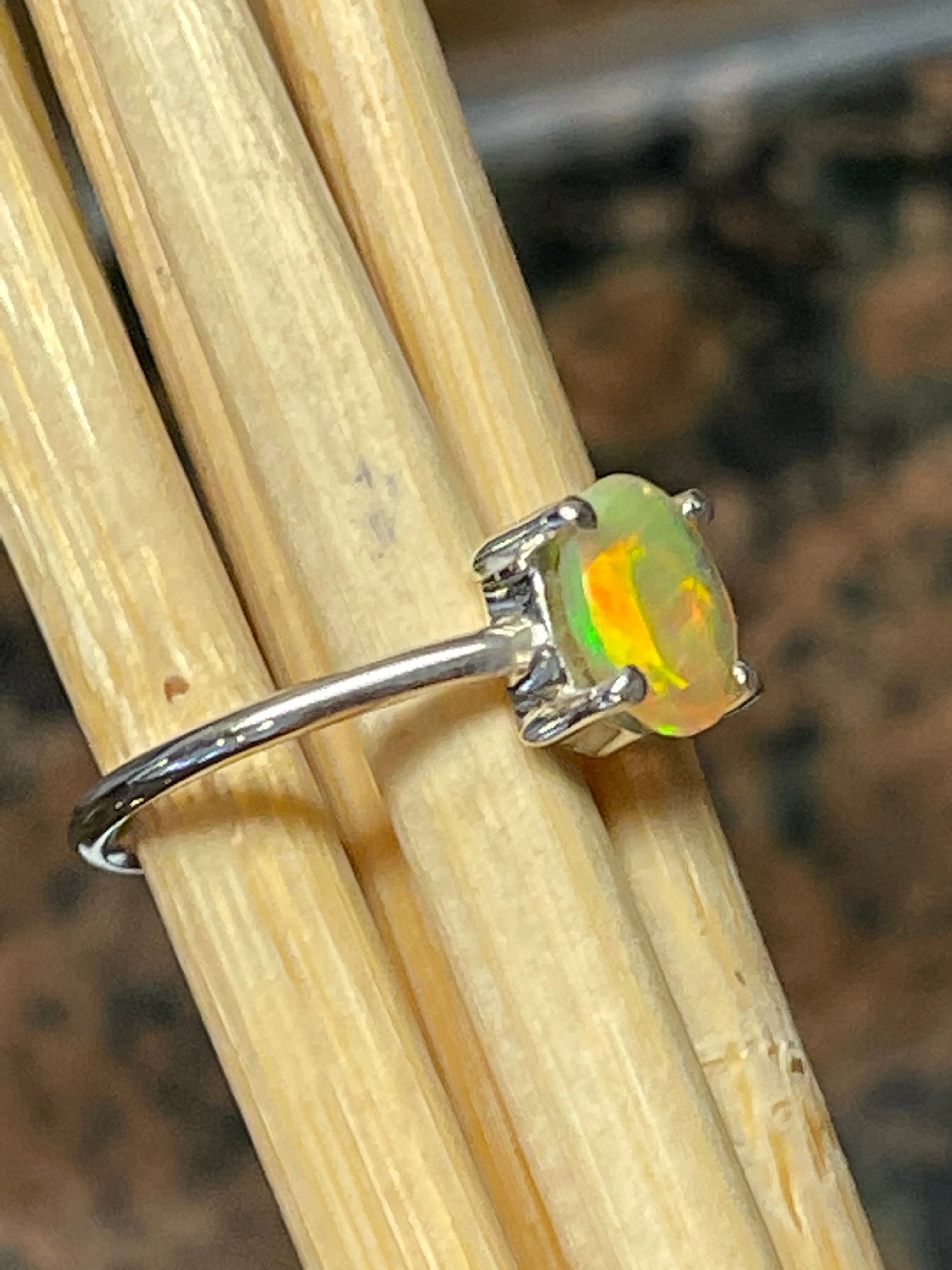 Natural Ethiopian Opal 925 Solid Sterling Silver Engagement Ring Size 8