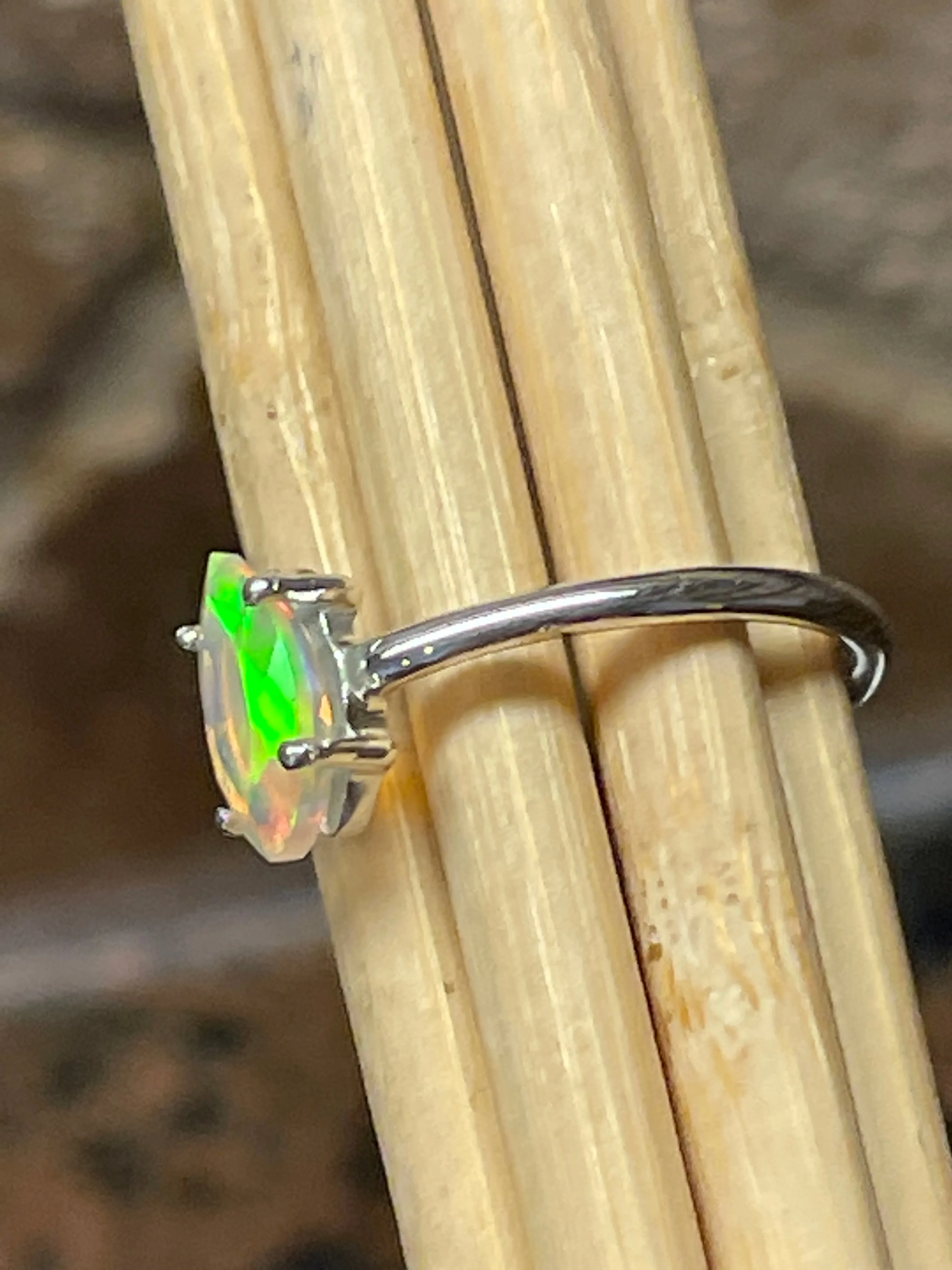 Natural Ethiopian Opal 925 Solid Sterling Silver Engagement Ring Size 8