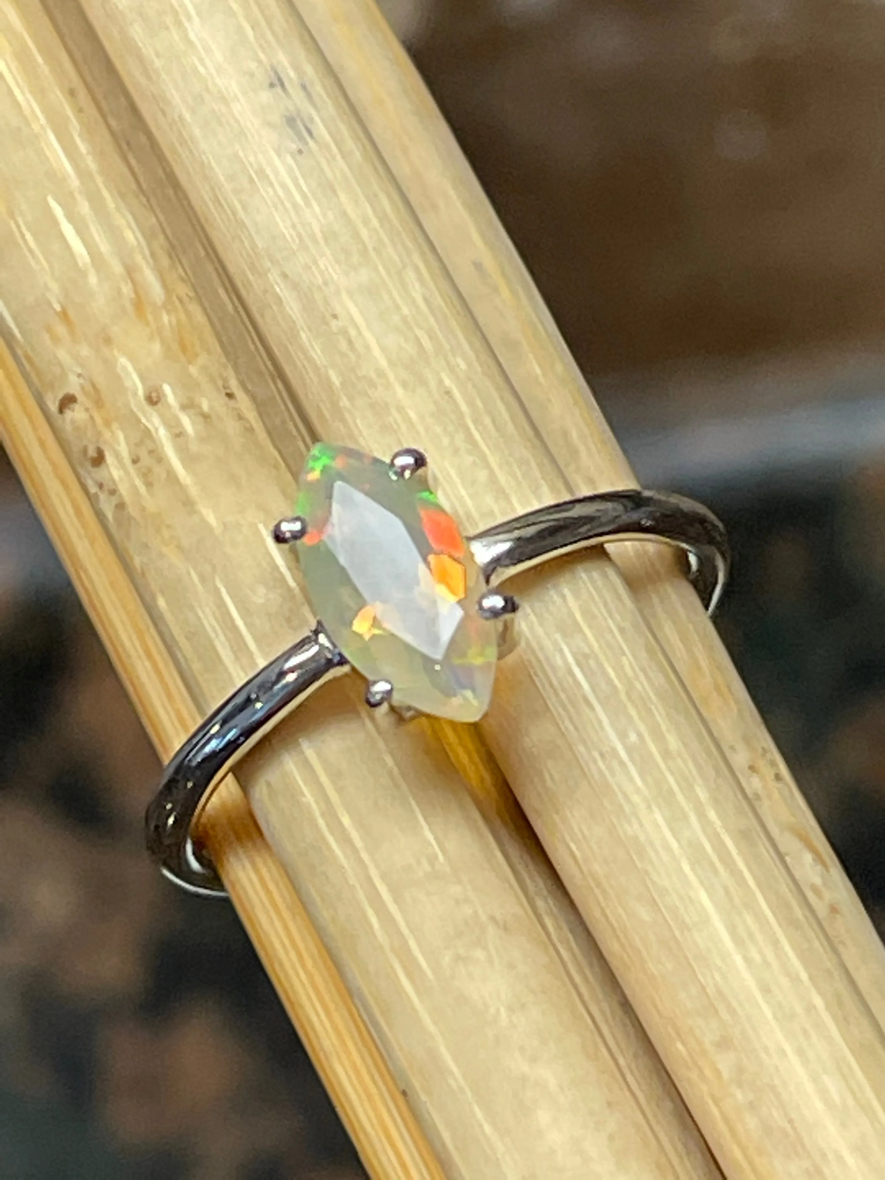 Natural Ethiopian Opal 925 Solid Sterling Silver Engagement Ring Size 8