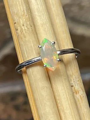 Natural Ethiopian Opal 925 Solid Sterling Silver Engagement Ring Size 8