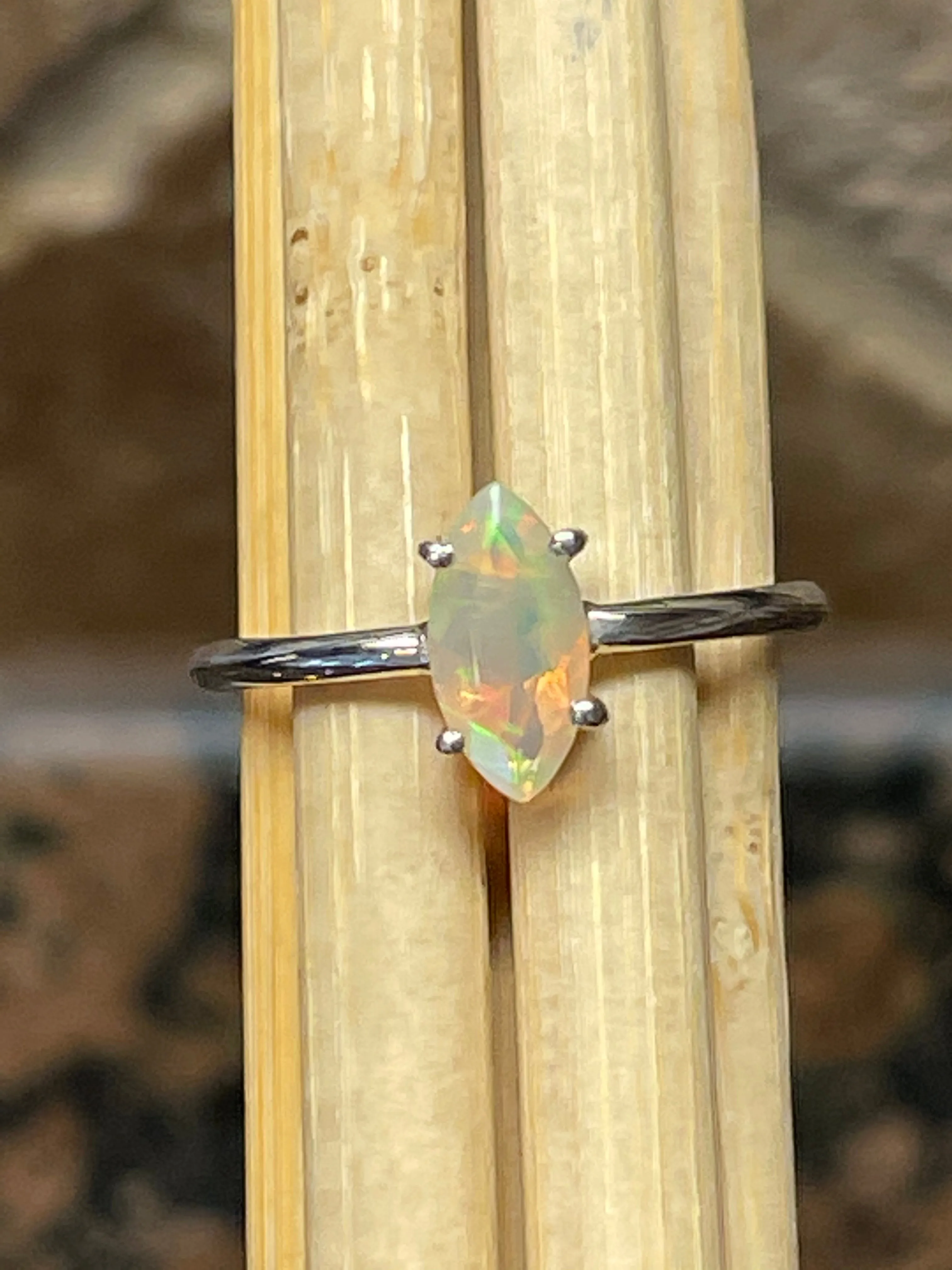 Natural Ethiopian Opal 925 Solid Sterling Silver Engagement Ring Size 8