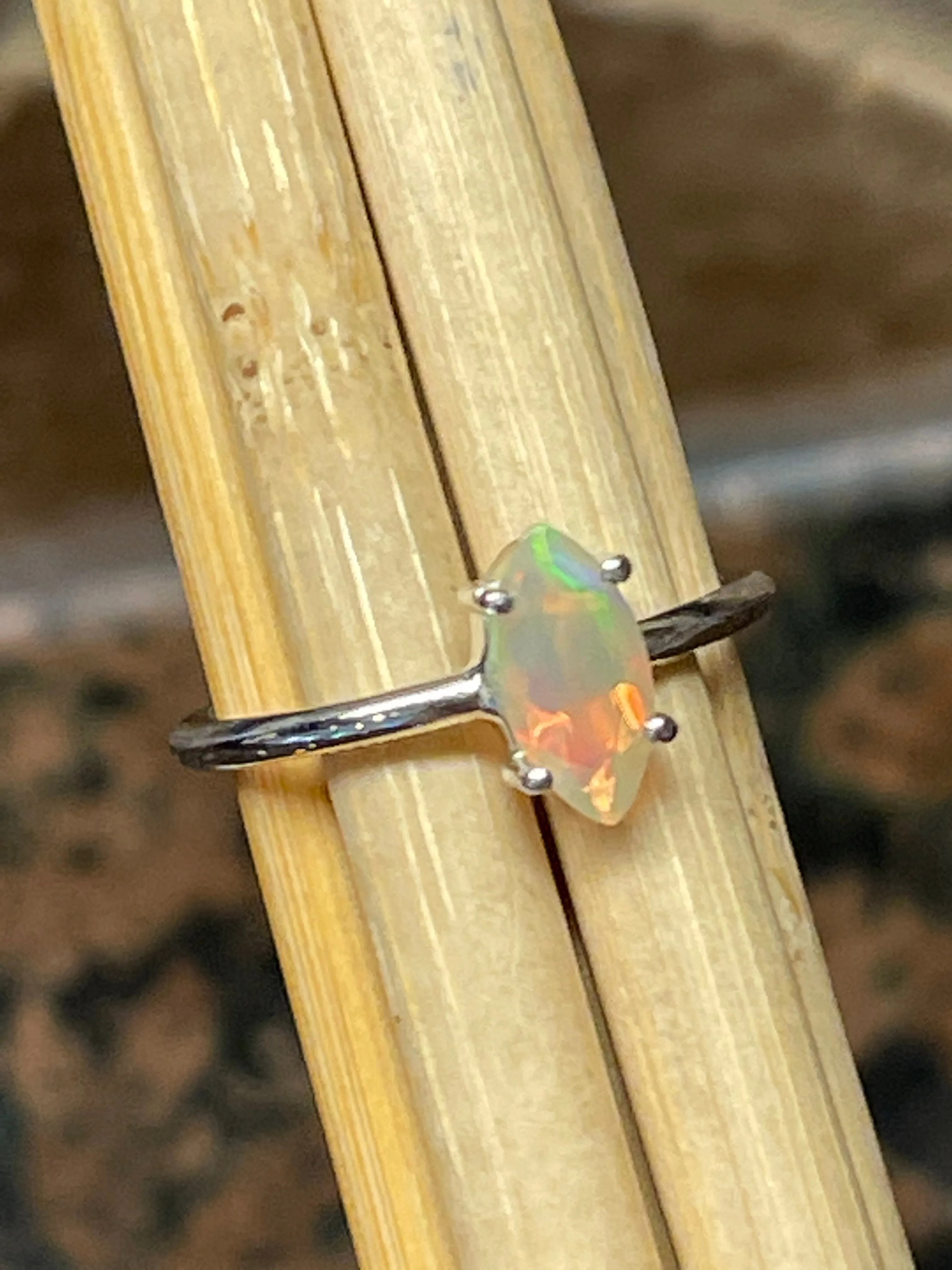 Natural Ethiopian Opal 925 Solid Sterling Silver Engagement Ring Size 8