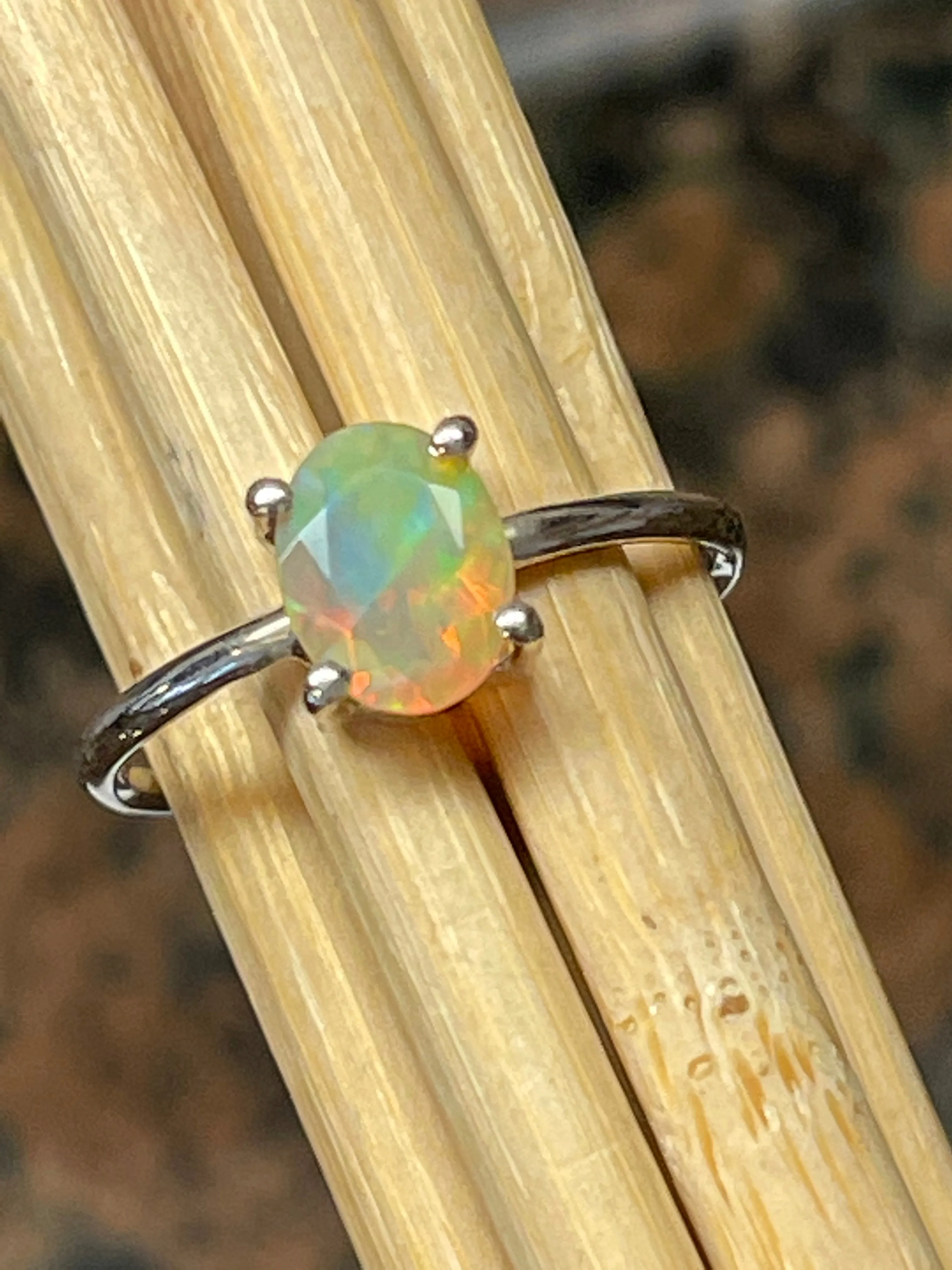 Natural Ethiopian Opal 925 Solid Sterling Silver Engagement Ring Size 8