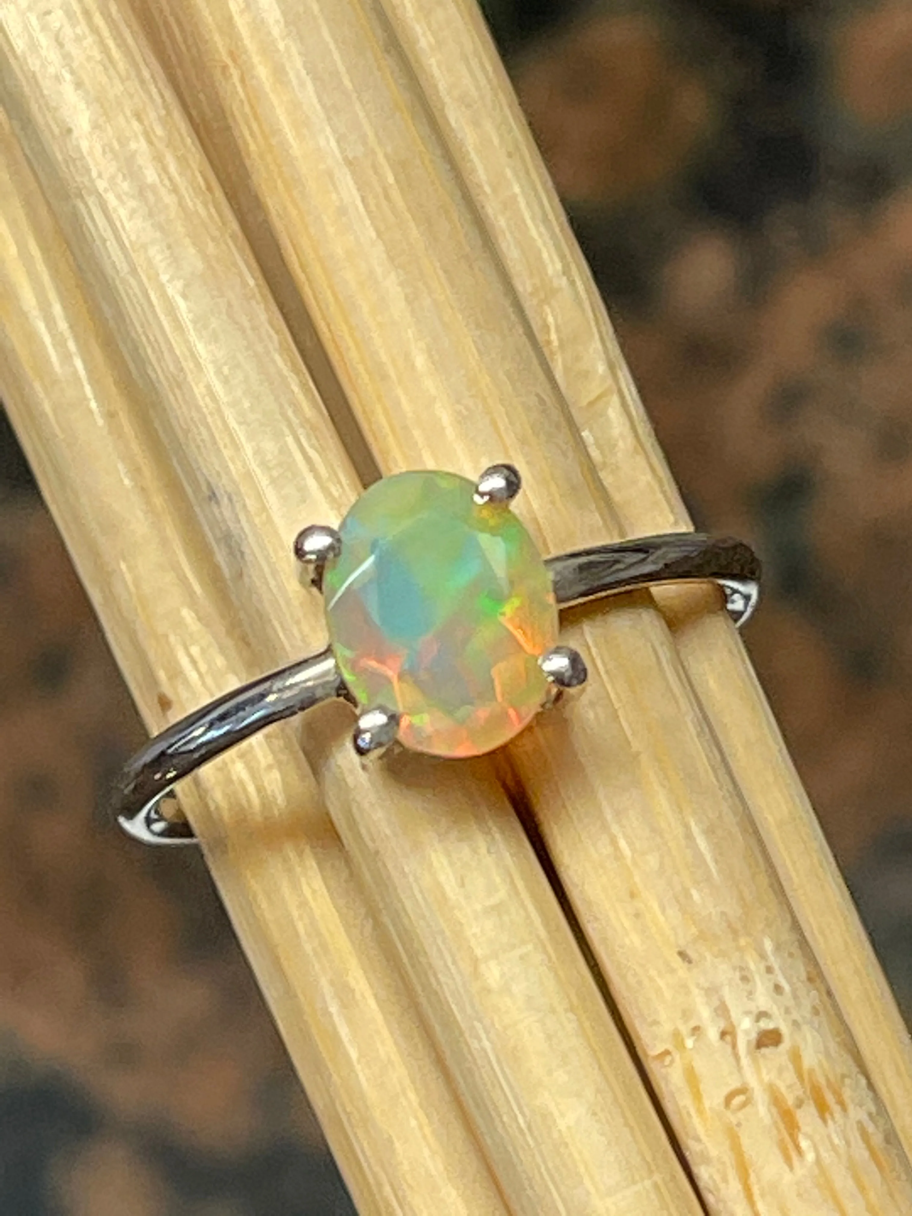 Natural Ethiopian Opal 925 Solid Sterling Silver Engagement Ring Size 8