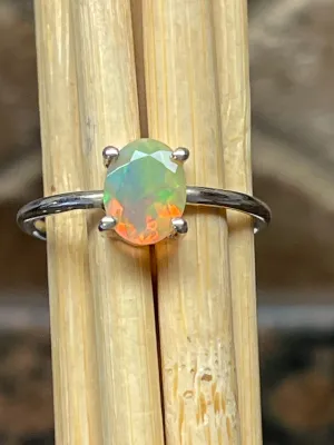 Natural Ethiopian Opal 925 Solid Sterling Silver Engagement Ring Size 8
