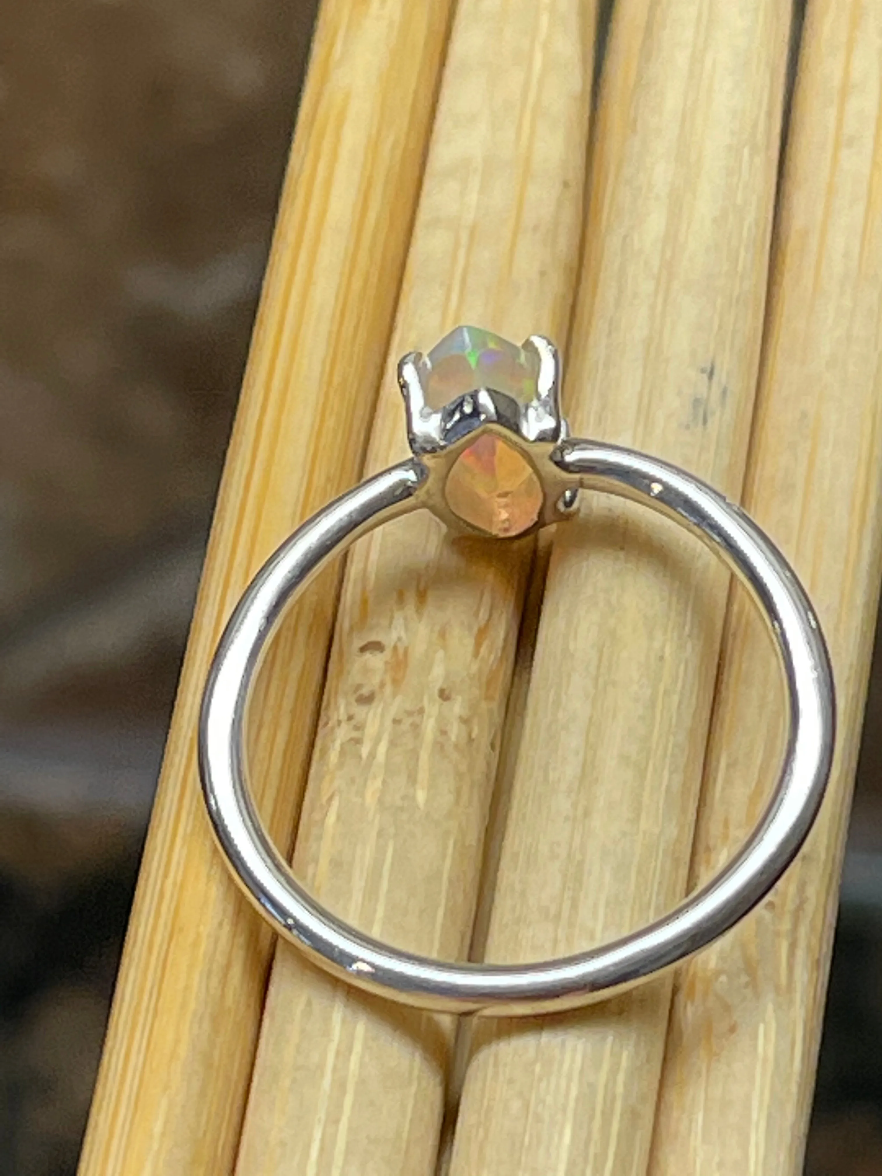 Natural Ethiopian Opal 925 Solid Sterling Silver Engagement Ring Size 8