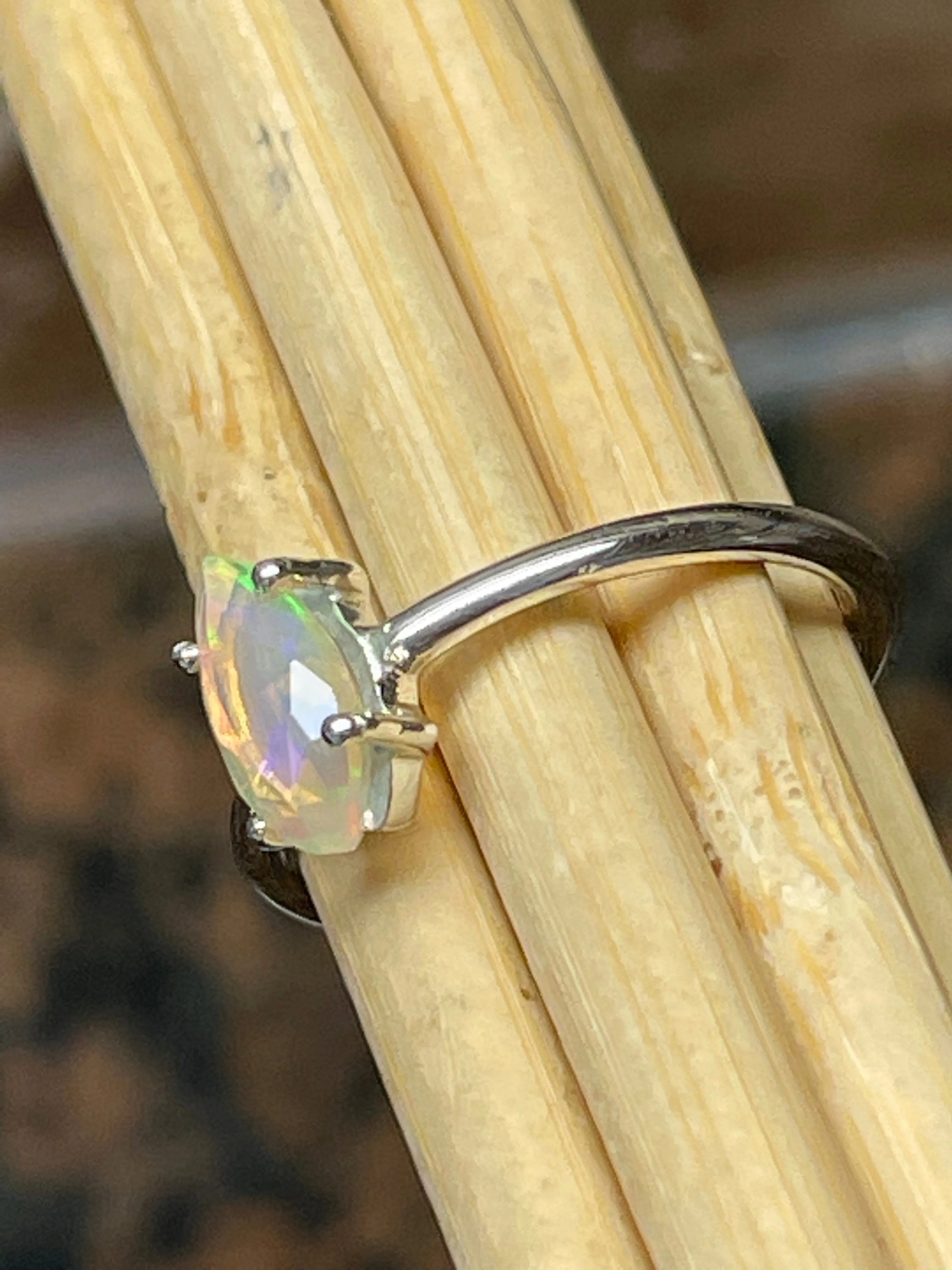 Natural Ethiopian Opal 925 Solid Sterling Silver Engagement Ring Size 8