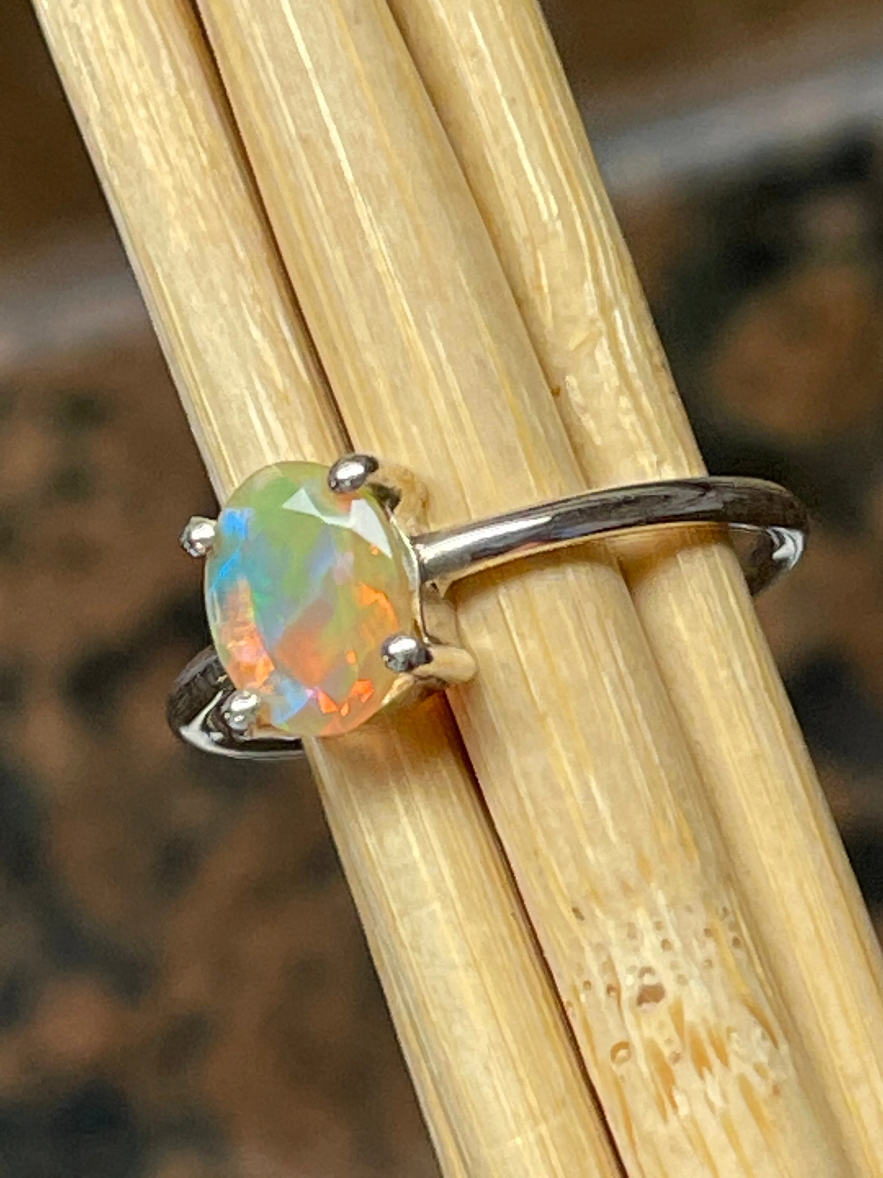 Natural Ethiopian Opal 925 Solid Sterling Silver Engagement Ring Size 8