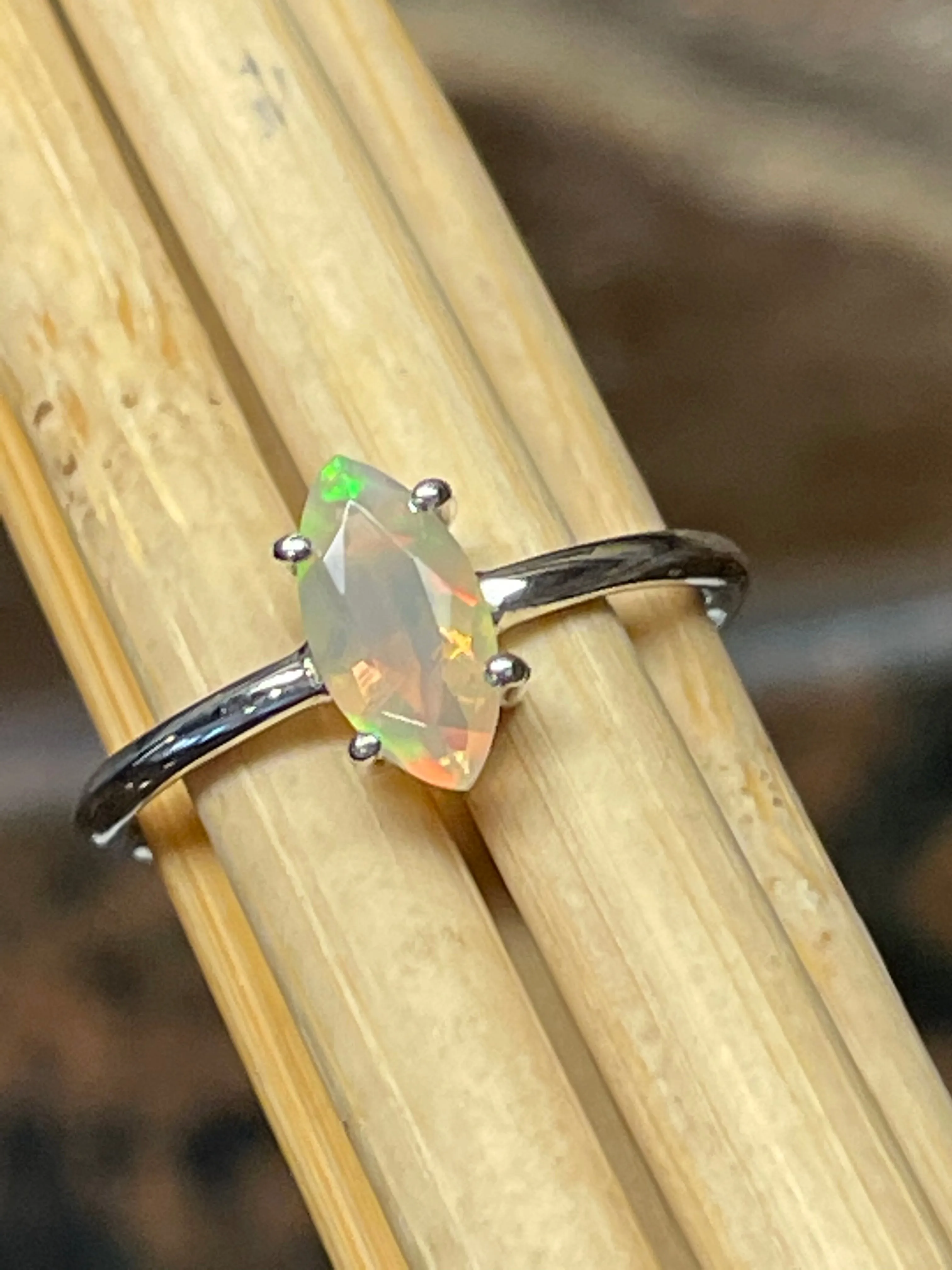 Natural Ethiopian Opal 925 Solid Sterling Silver Engagement Ring Size 8