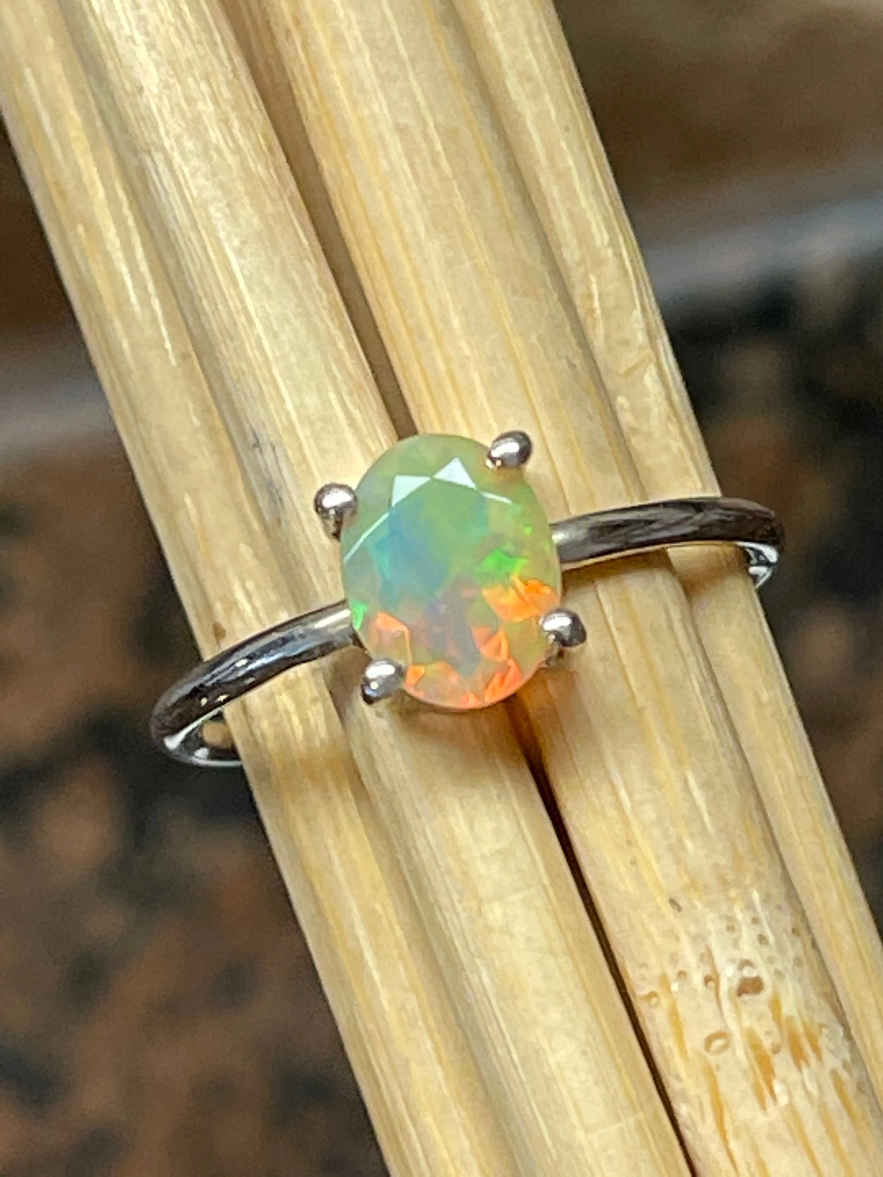 Natural Ethiopian Opal 925 Solid Sterling Silver Engagement Ring Size 8