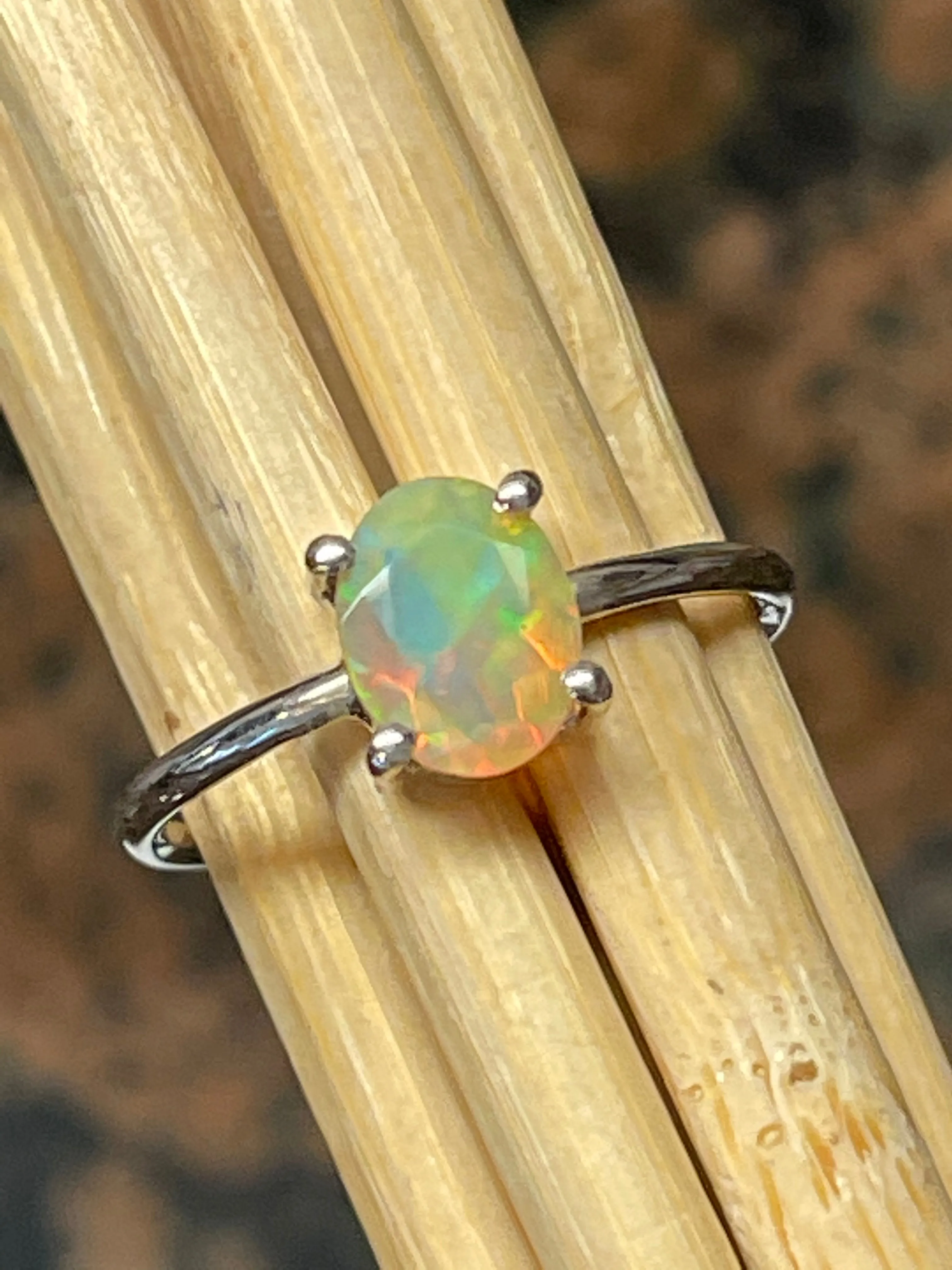 Natural Ethiopian Opal 925 Solid Sterling Silver Engagement Ring Size 8