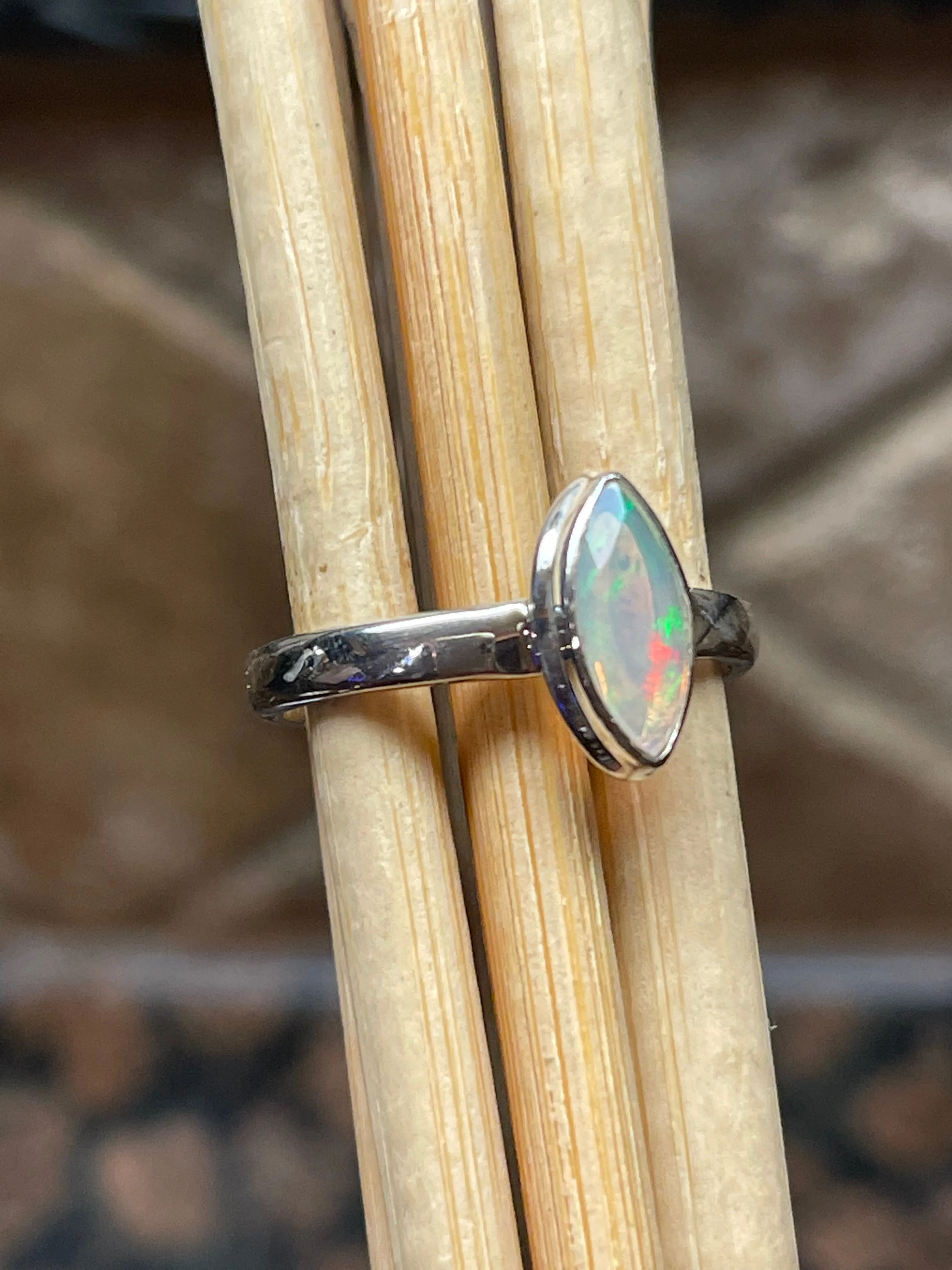 Natural Ethiopian Opal 925 Solid Sterling Silver Engagement Ring Size 9