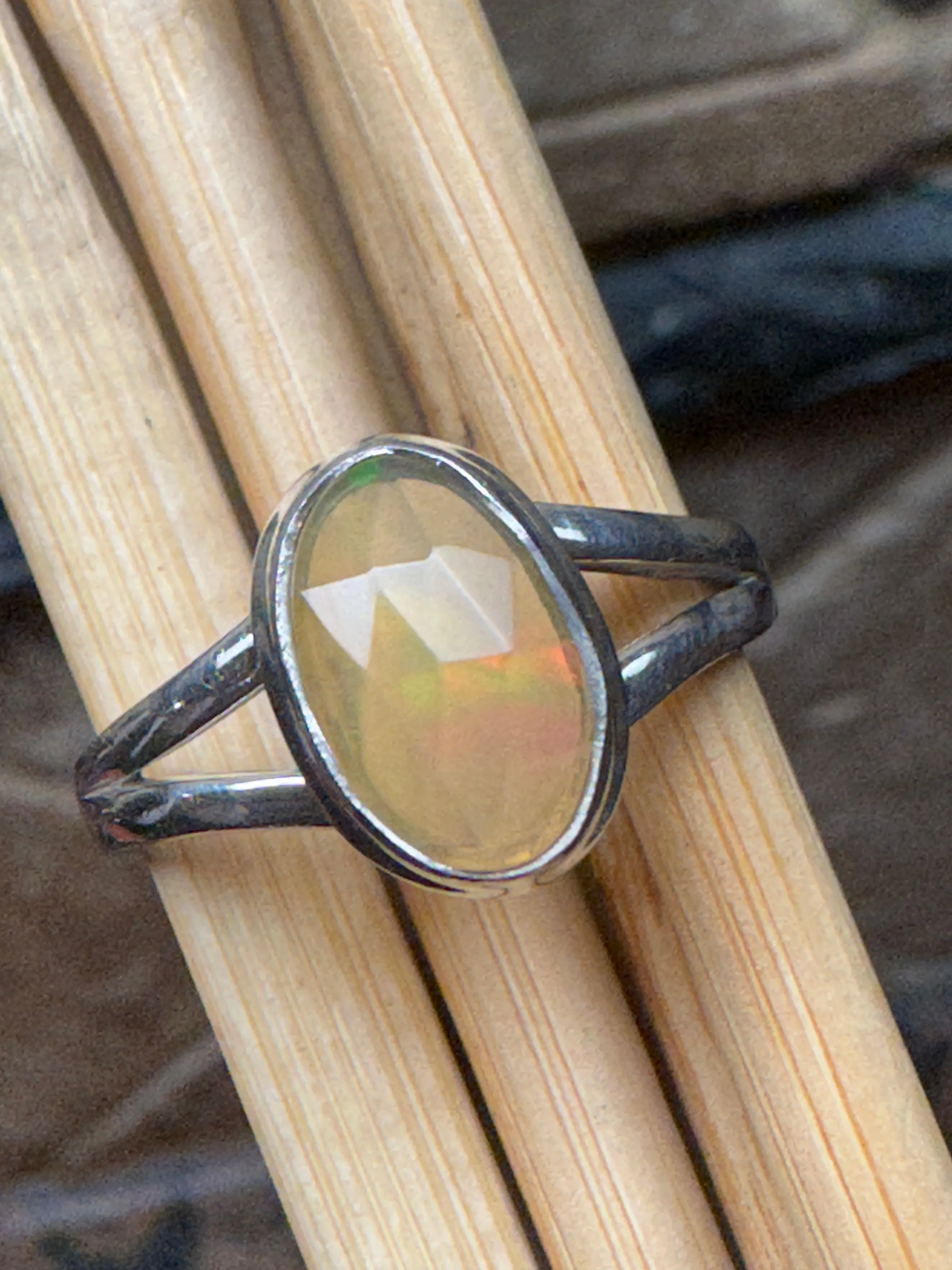 Natural Ethiopian Opal 925 Solid Sterling Silver Engagement Ring Size 9