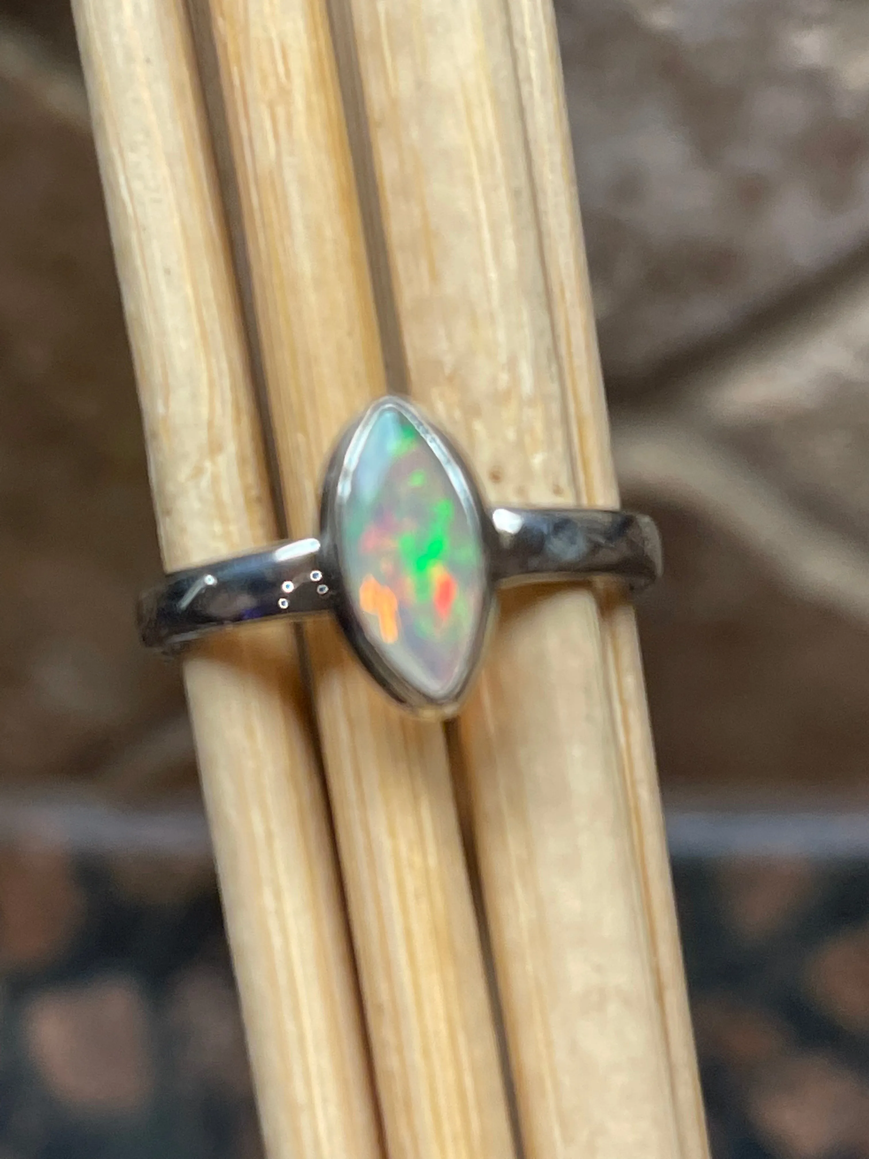 Natural Ethiopian Opal 925 Solid Sterling Silver Engagement Ring Size 9