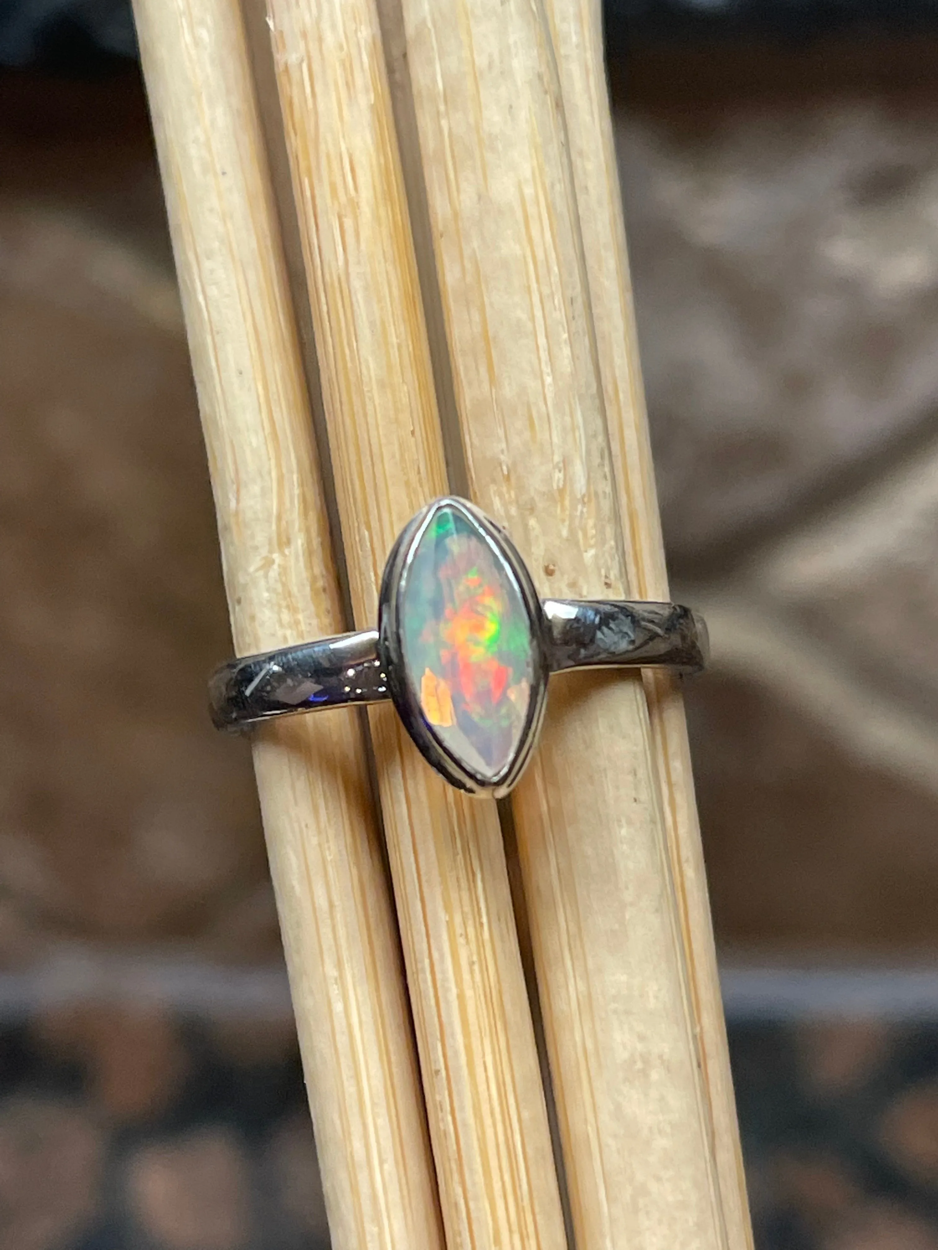 Natural Ethiopian Opal 925 Solid Sterling Silver Engagement Ring Size 9