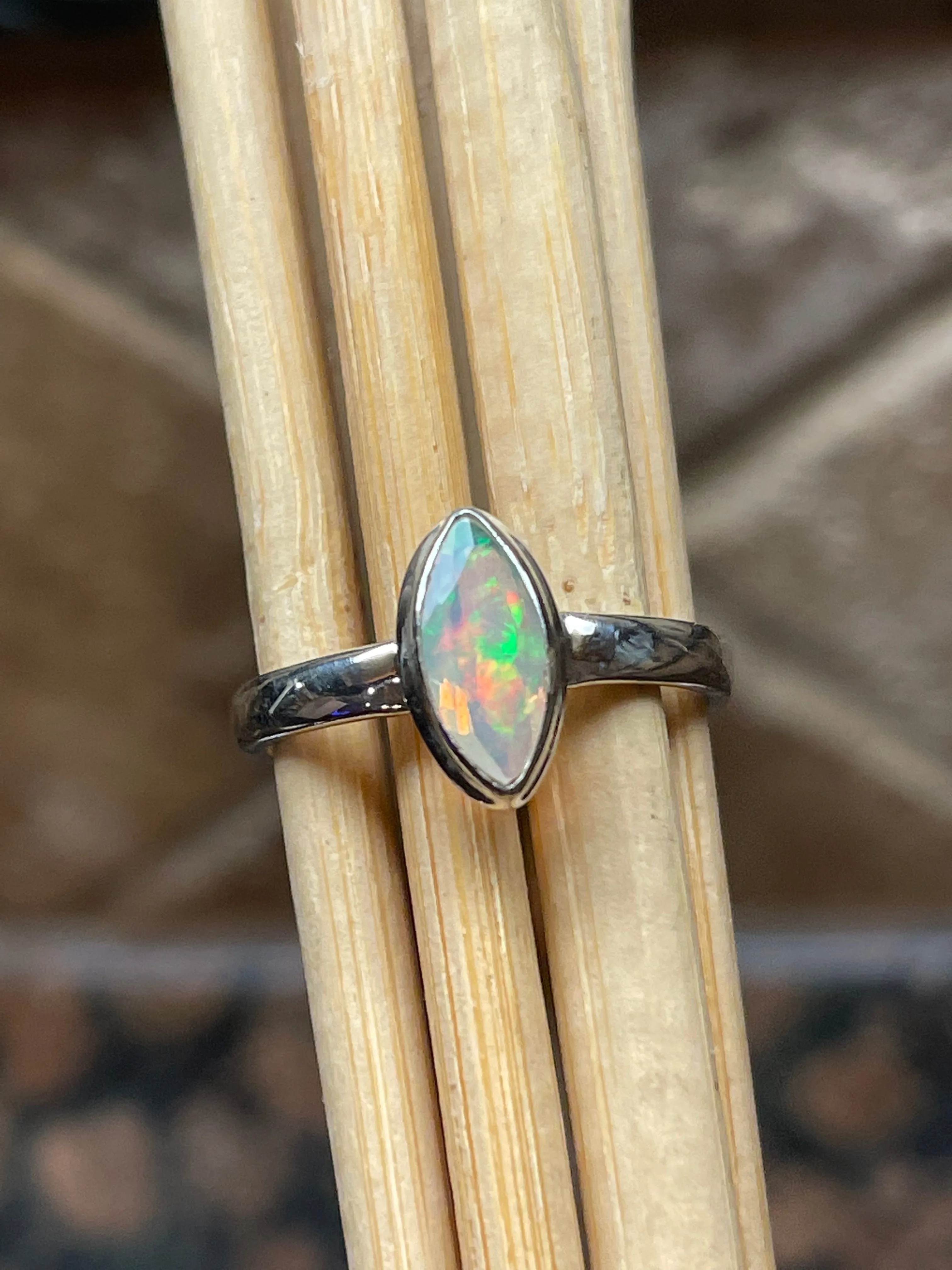 Natural Ethiopian Opal 925 Solid Sterling Silver Engagement Ring Size 9