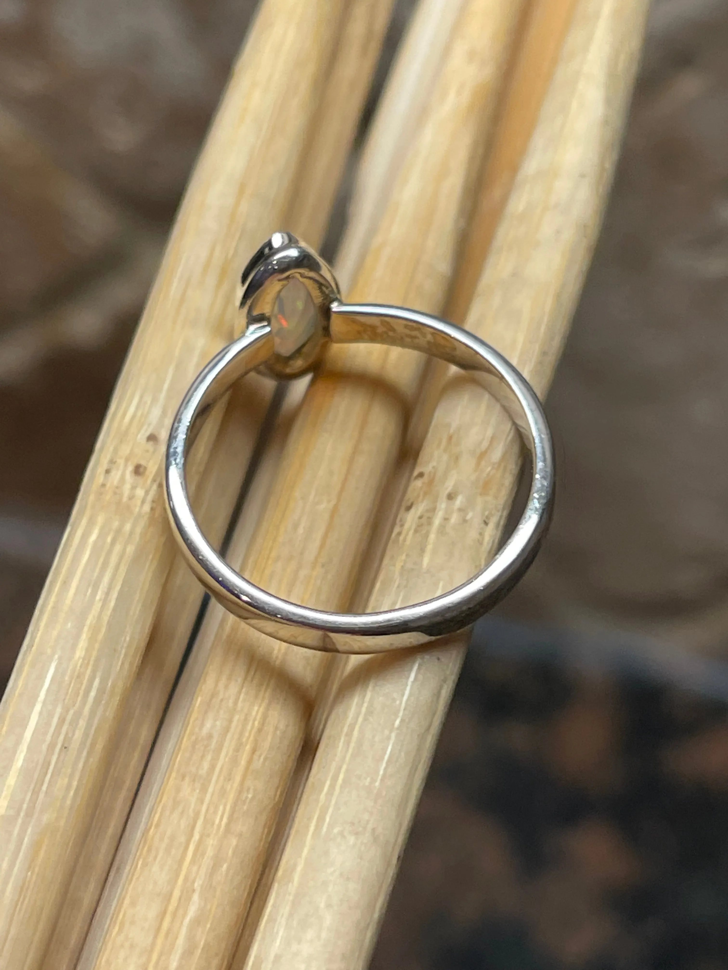 Natural Ethiopian Opal 925 Solid Sterling Silver Engagement Ring Size 9