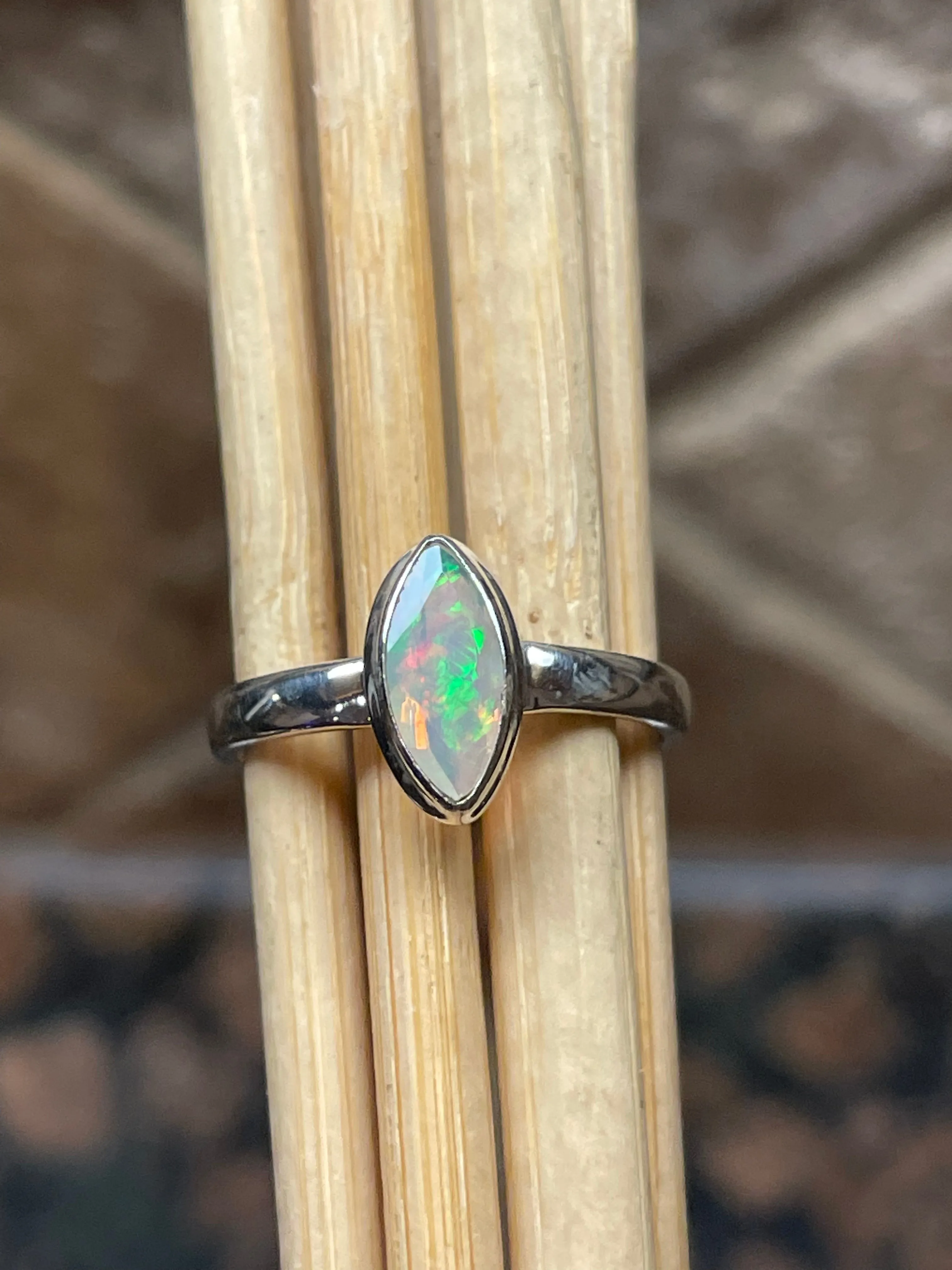 Natural Ethiopian Opal 925 Solid Sterling Silver Engagement Ring Size 9