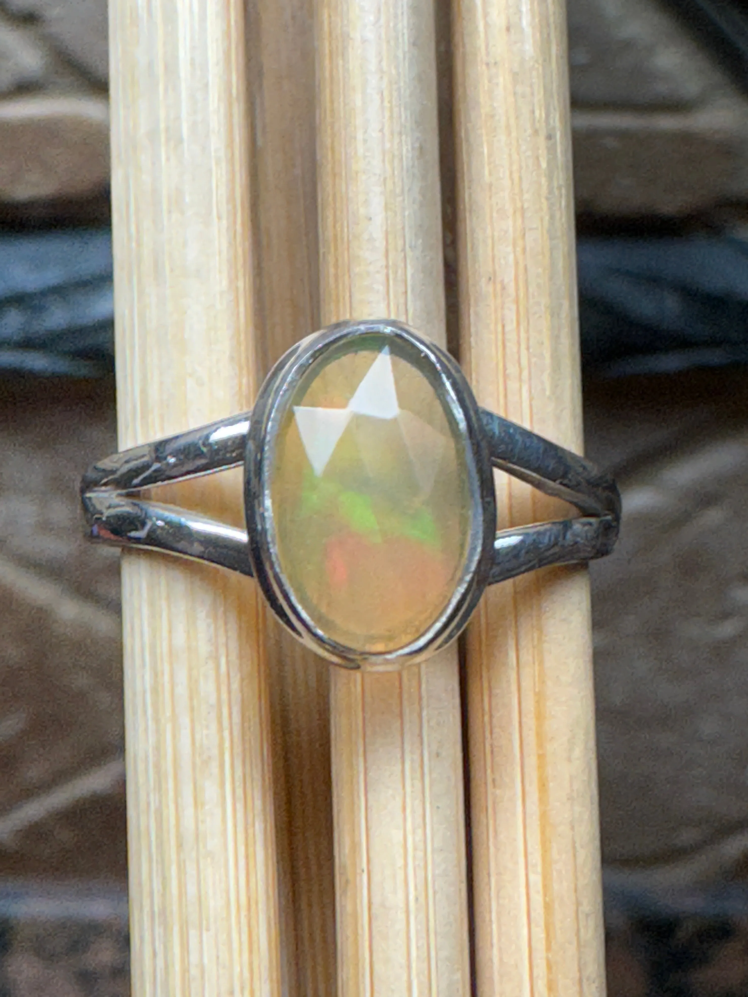 Natural Ethiopian Opal 925 Solid Sterling Silver Engagement Ring Size 9