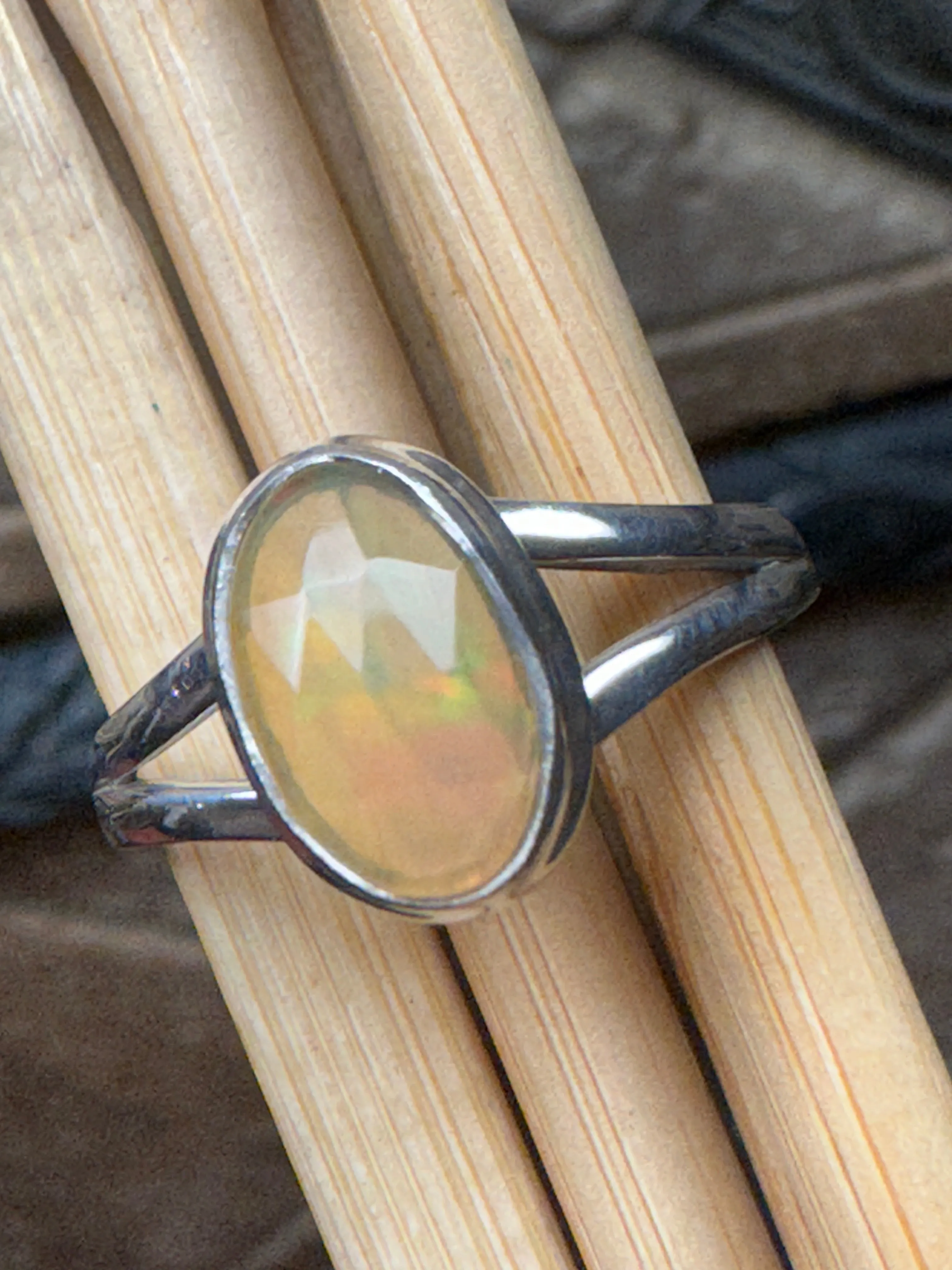 Natural Ethiopian Opal 925 Solid Sterling Silver Engagement Ring Size 9