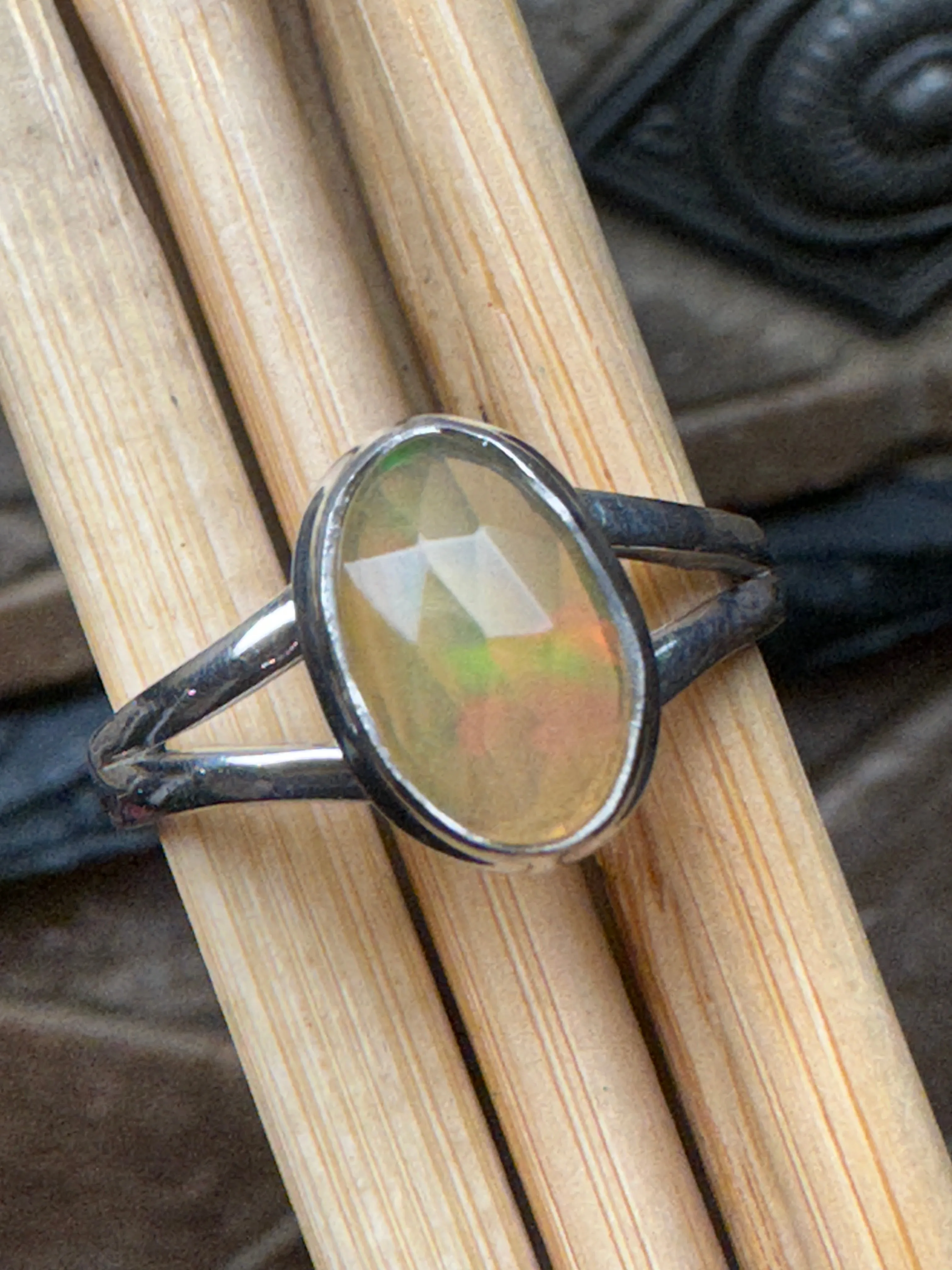 Natural Ethiopian Opal 925 Solid Sterling Silver Engagement Ring Size 9