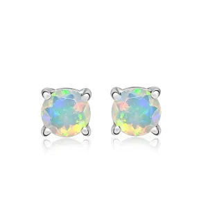 Natural Ethiopian Opal 925 Solid Sterling Silver Stud Earrings 4mm