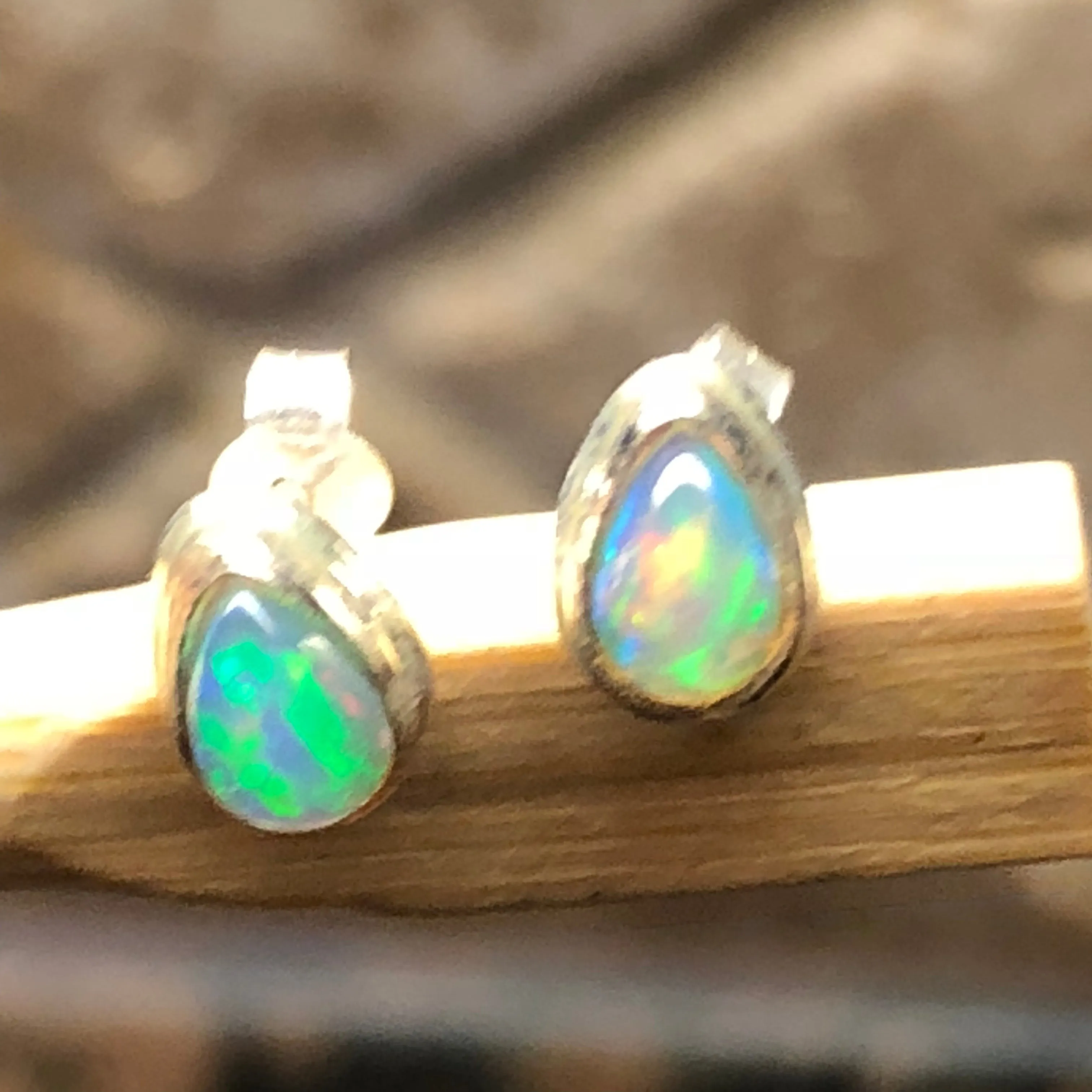 Natural Ethiopian Opal 925 Solid Sterling Silver Stud Earrings 7mm