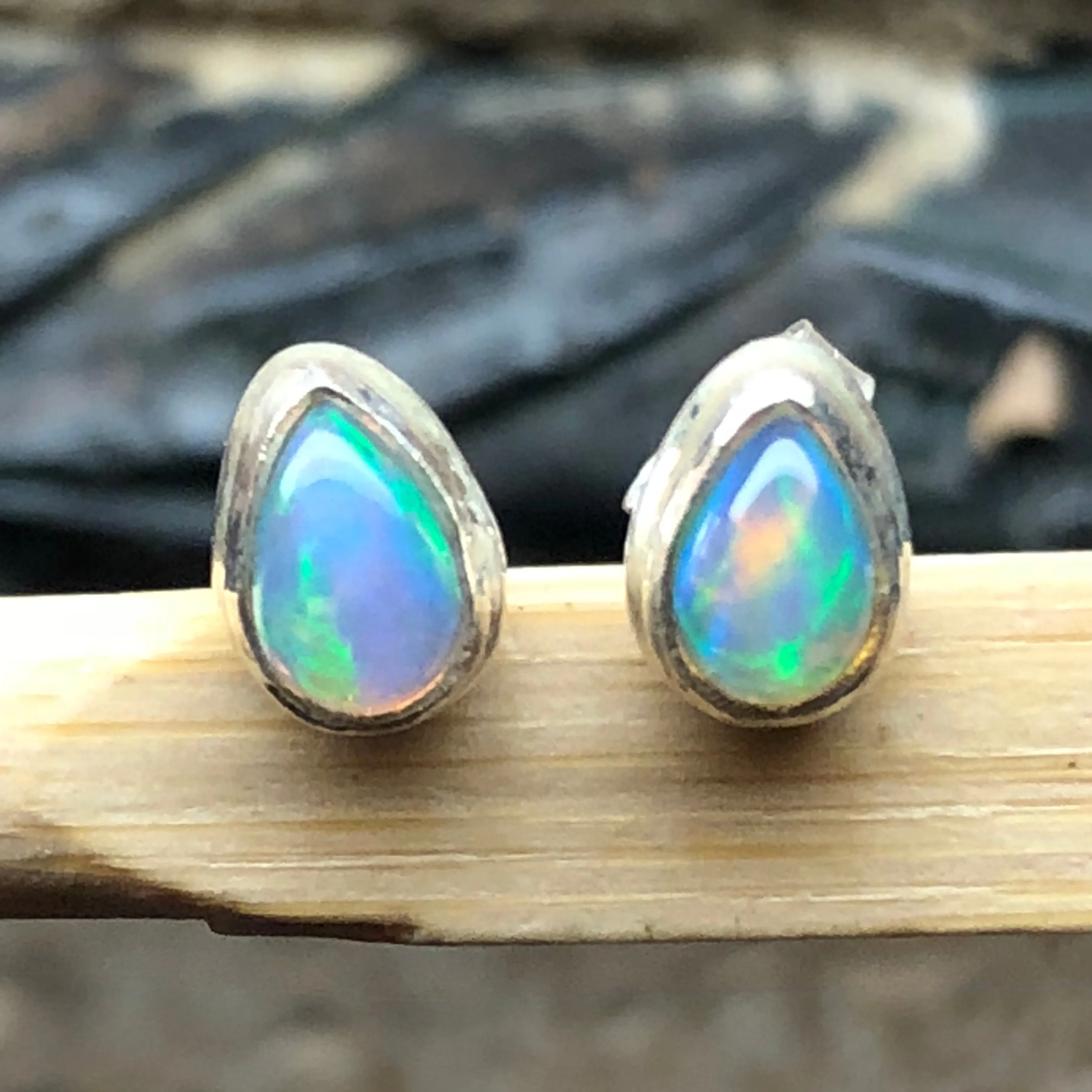 Natural Ethiopian Opal 925 Solid Sterling Silver Stud Earrings 7mm