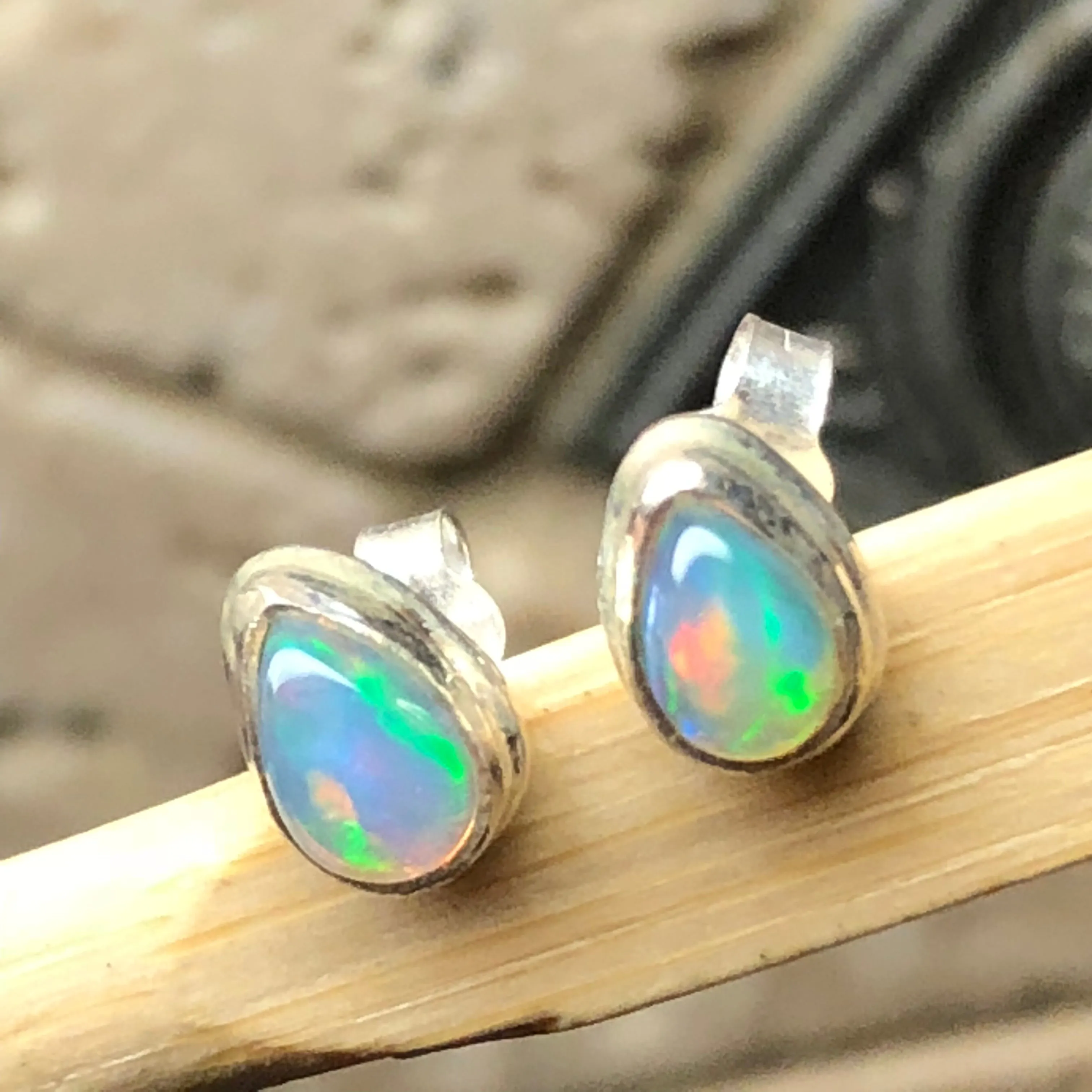 Natural Ethiopian Opal 925 Solid Sterling Silver Stud Earrings 7mm