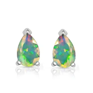 Natural Ethiopian Opal 925 Solid Sterling Silver Stud Earrings 7mm