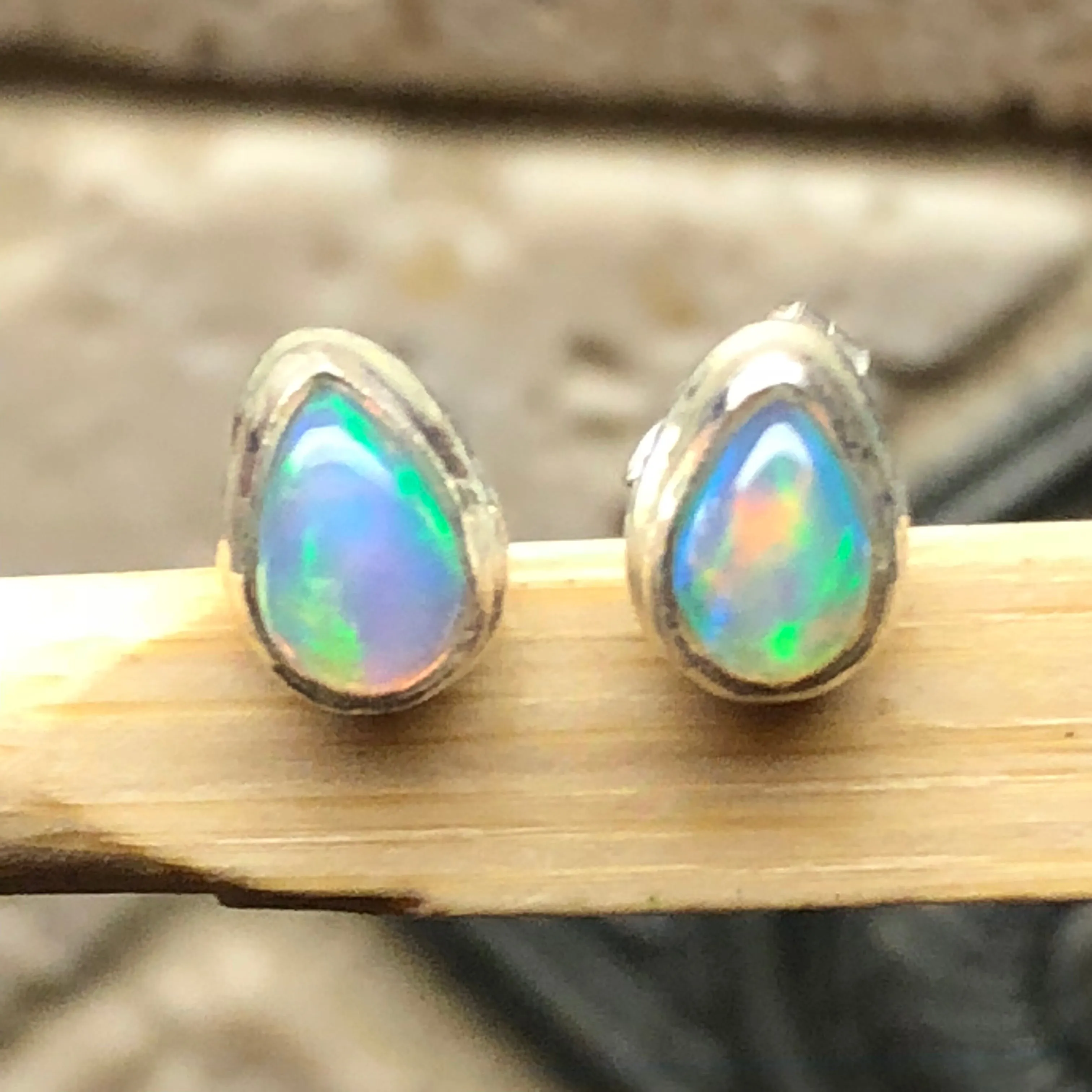 Natural Ethiopian Opal 925 Solid Sterling Silver Stud Earrings 7mm