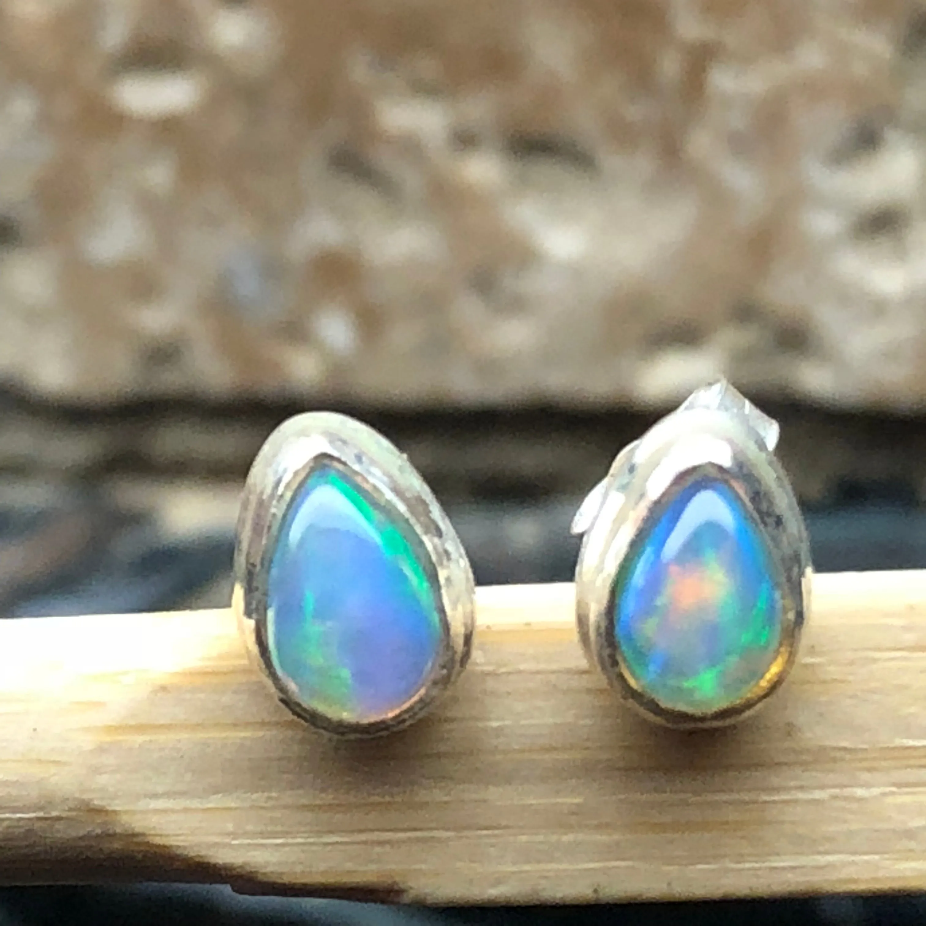 Natural Ethiopian Opal 925 Solid Sterling Silver Stud Earrings 7mm