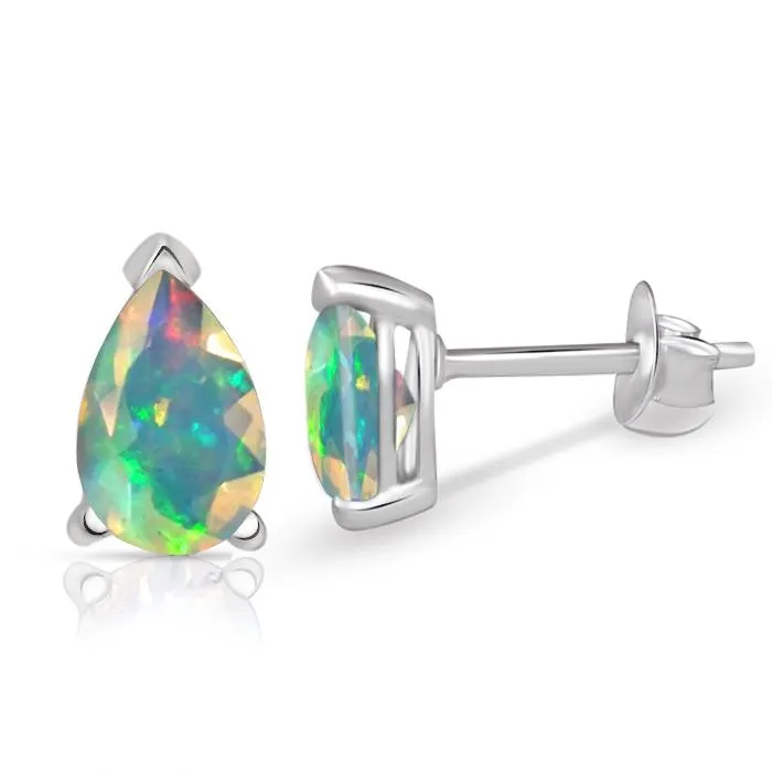 Natural Ethiopian Opal 925 Solid Sterling Silver Stud Earrings 7mm