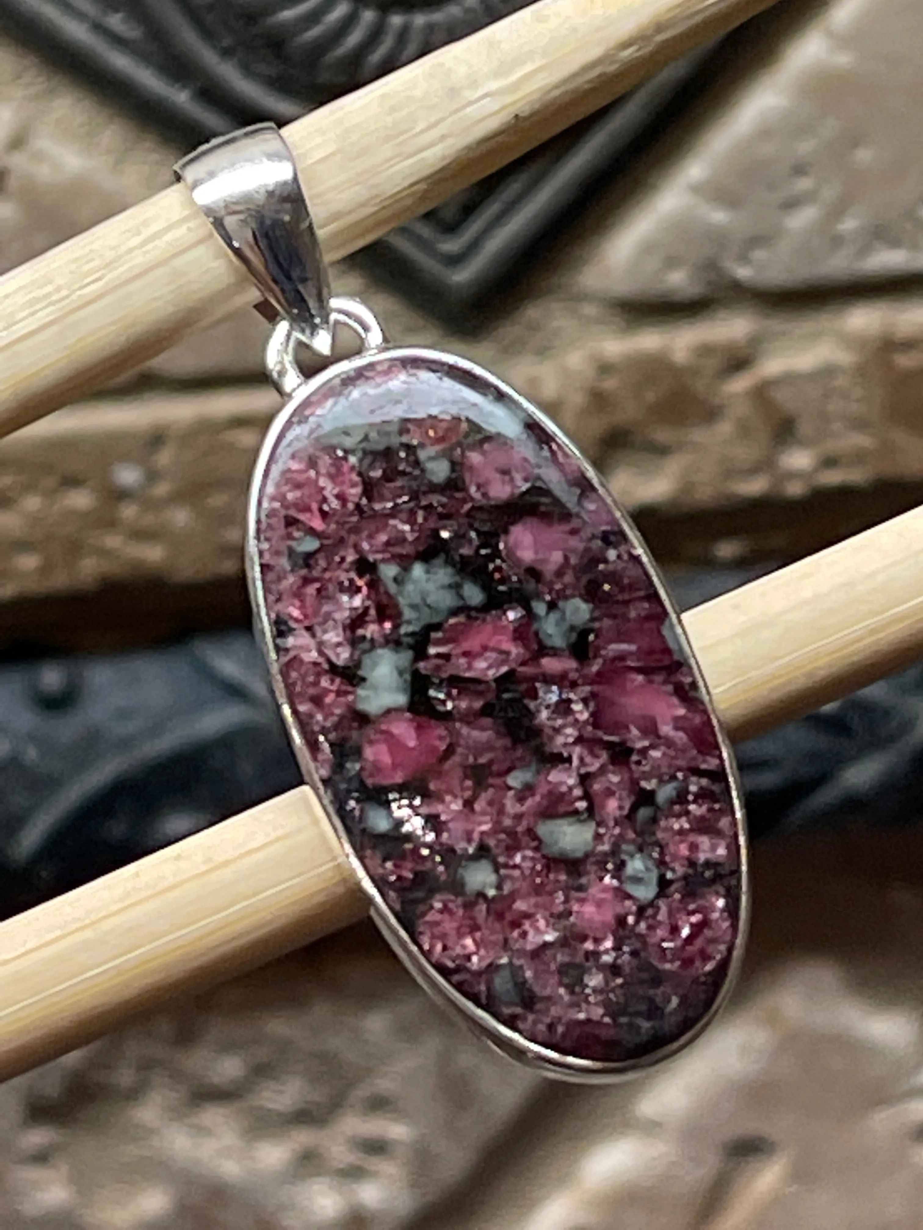 Natural Eudialyte 925 Sterling Silver Pendant 40mm