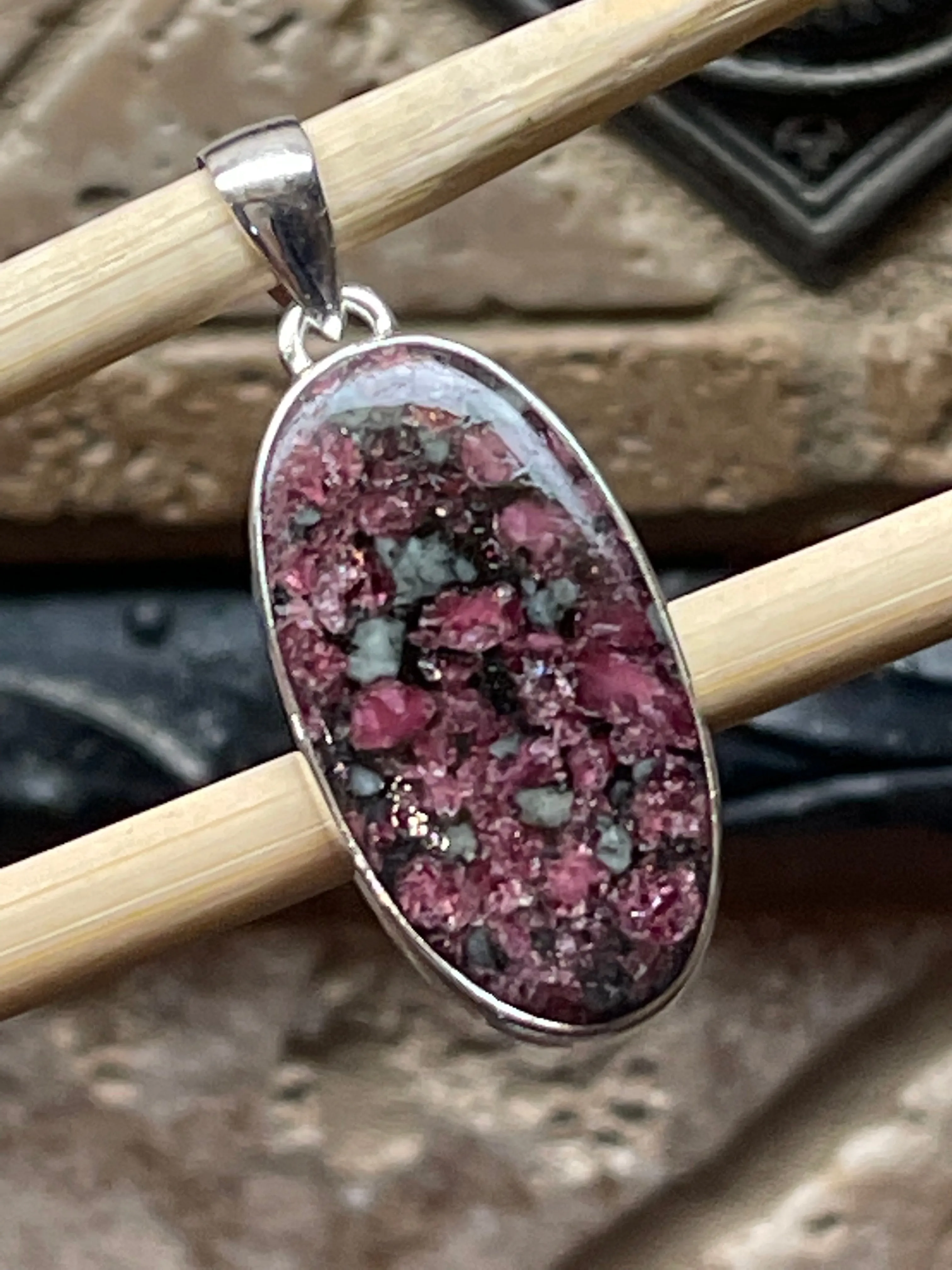 Natural Eudialyte 925 Sterling Silver Pendant 40mm